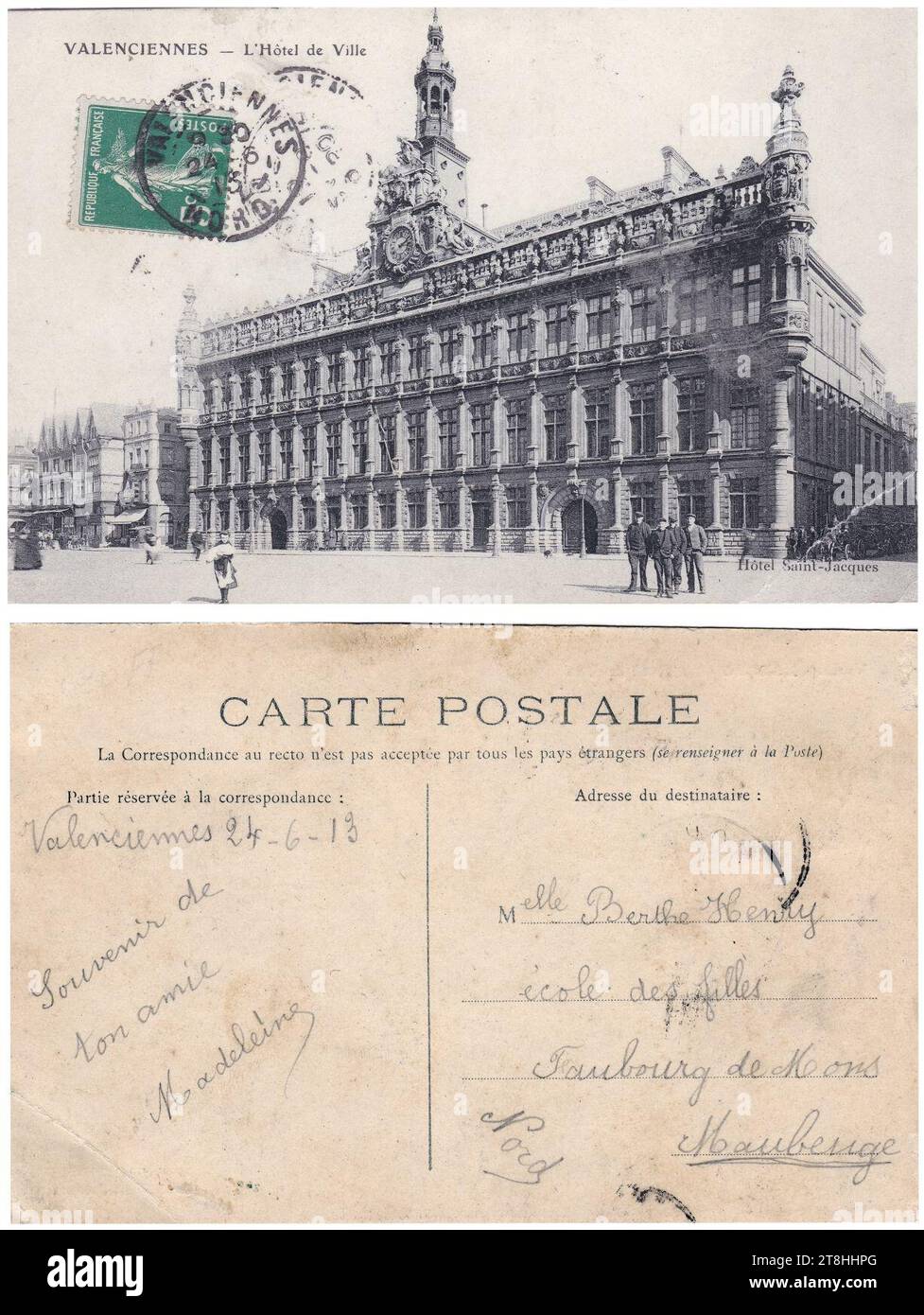 VALENCIENNES Hôtel de Ville, carta postale voyagée 1913. Foto Stock