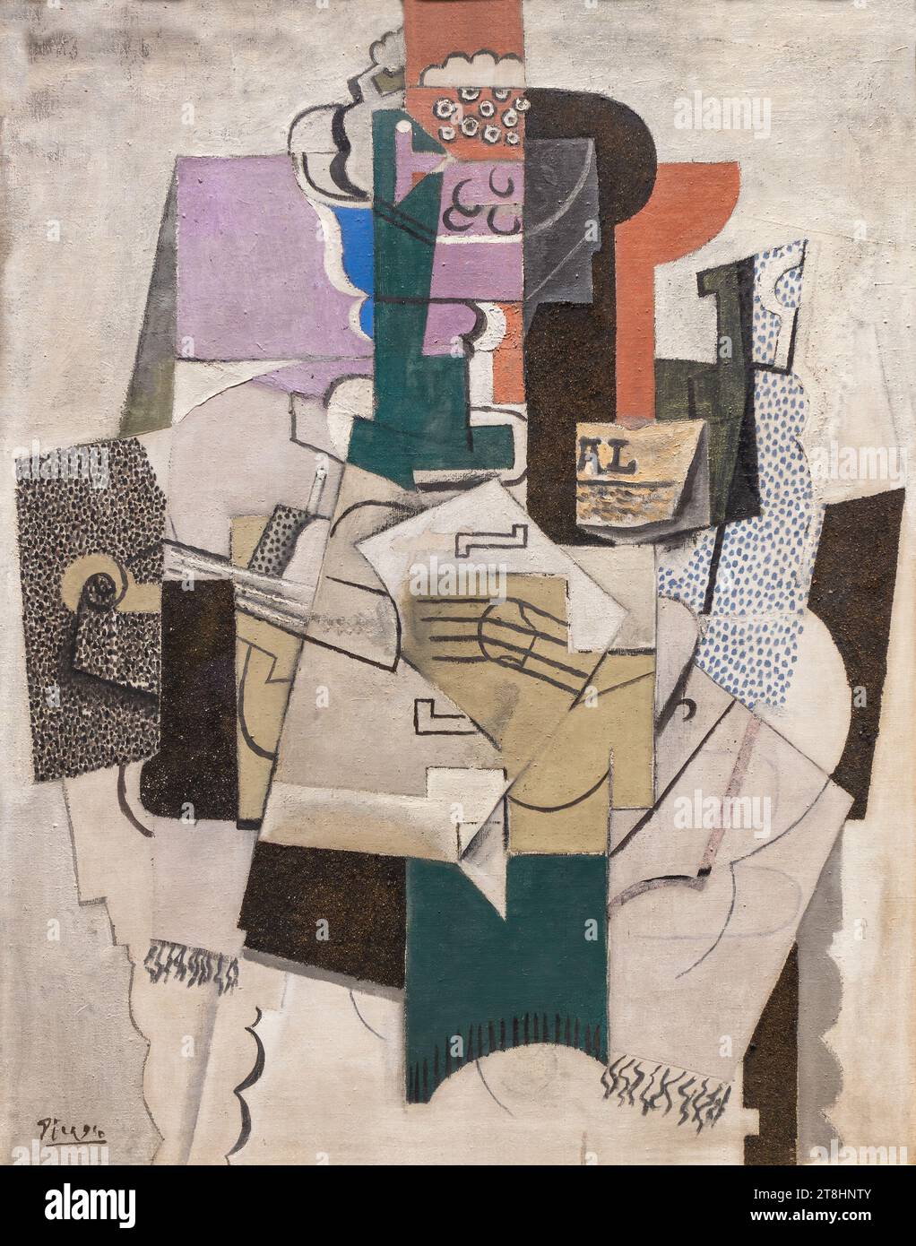 Londra, Regno Unito - maggio 2023: Fruit Dish, Bottle and Violin painting di Pablo Picasso, un esempio di cubismo, l'inizio del movimento artistico del primo Novecento Foto Stock