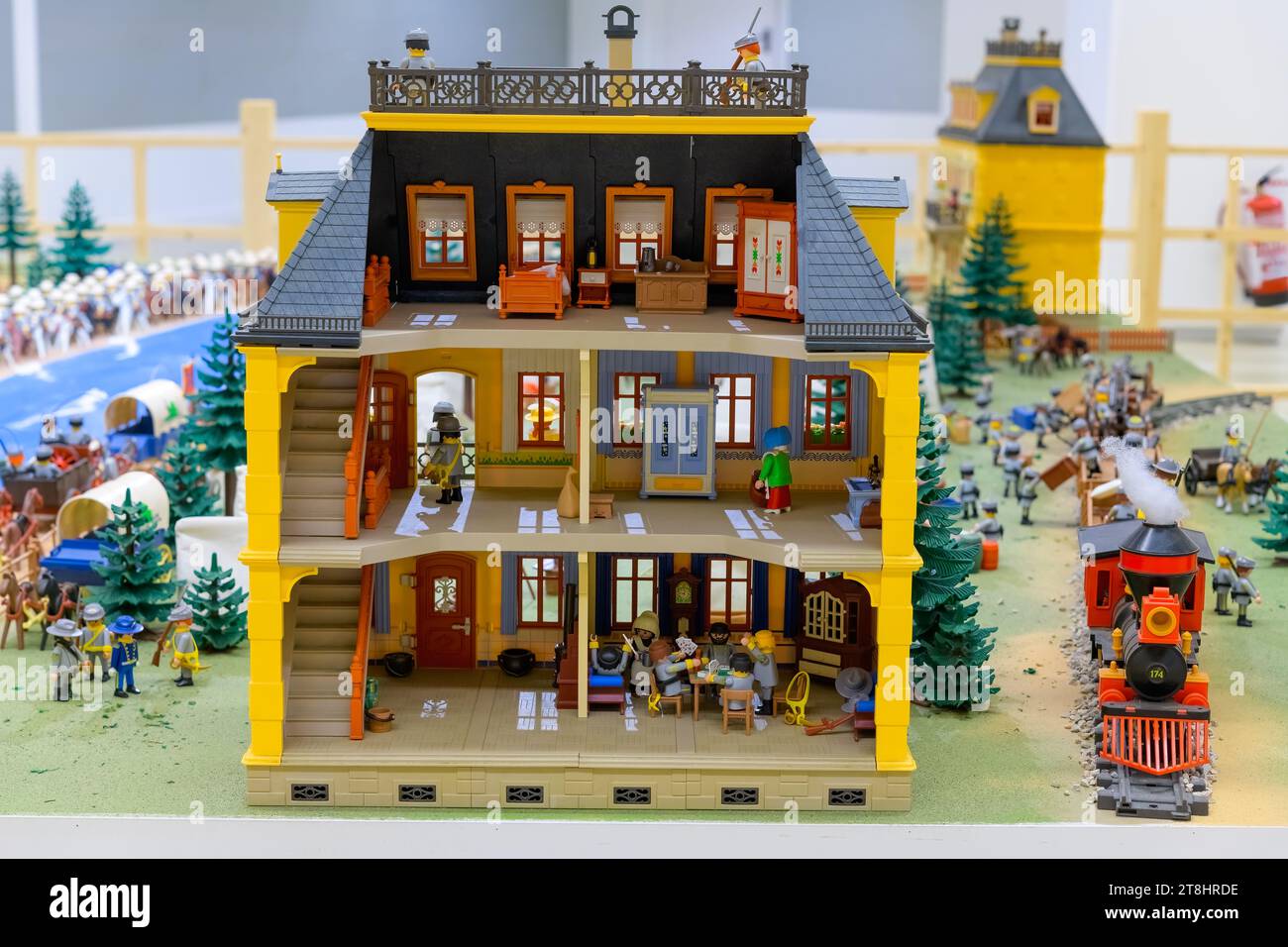 Alicante, Spagna, Playmobil Toy Exhibit nel negozio El Corte Ingles. Rappresentazione della battaglia di Gettysburg. Foto Stock