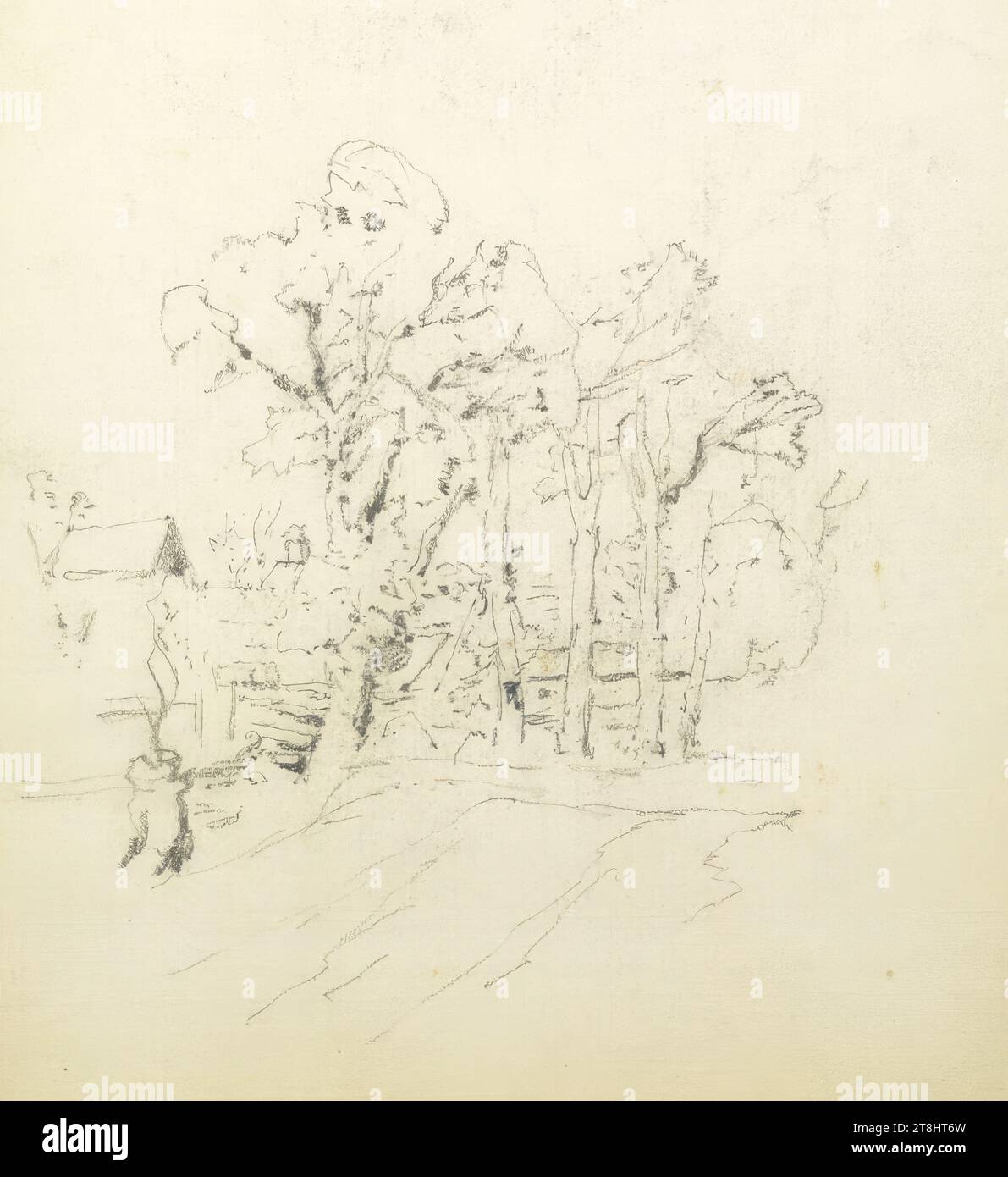 Case su un viale; Millstatt, sketchbook Hörmann Theodor von; 28 pagine impaginate, Theodor von Hörmann, Imst 1840 - 1895 Graz, sketchbook: 1877-1878, disegno, matita, foglio: 21 cm x 13,9 cm Foto Stock