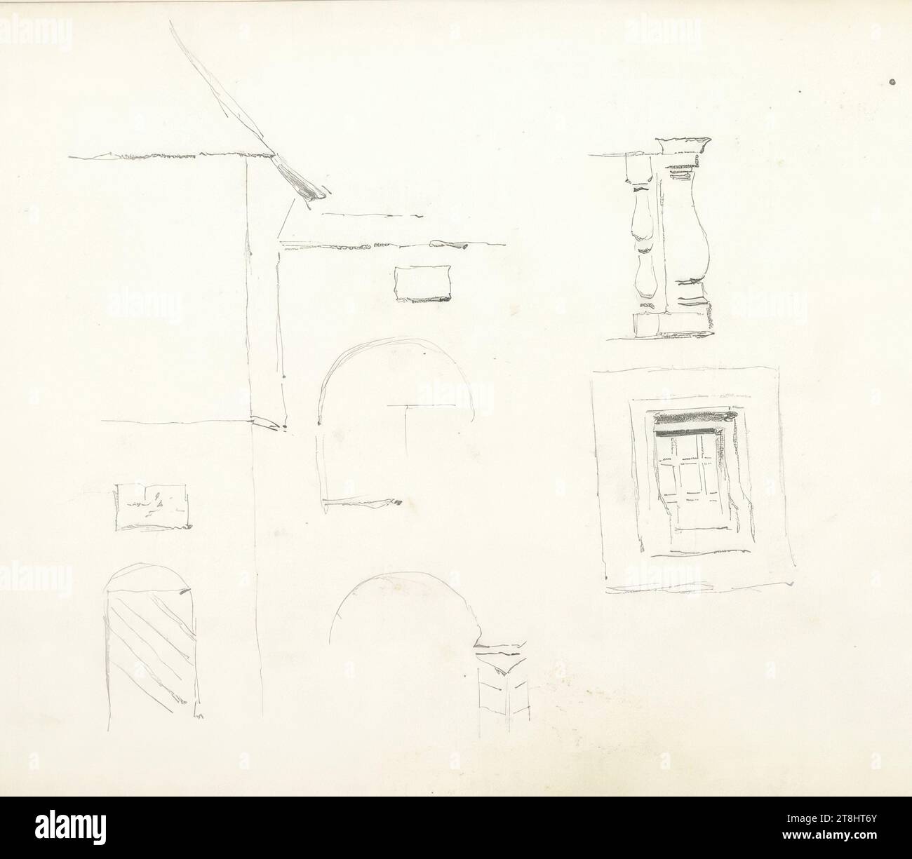 Studi dettagliati del cortile del monastero a Millstatt, libro di bozzetti Hörmann Theodor von; 28 pagine paginate, Theodor von Hörmann, Imst 1840 - 1895 Graz, libro di bozzetti: 1877-1878, disegno, matita, foglio: 13,9 cm x 21 cm Foto Stock