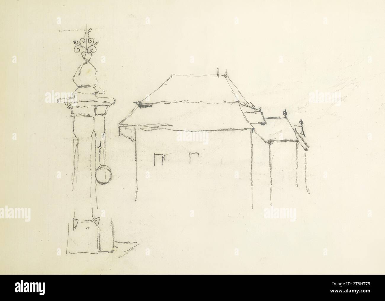 Ingresso castello, bozzetto Hörmann Theodor von; 28 pagine paginate, Theodor von Hörmann, Imst 1840 - 1895 Graz, bozzetto: 1877-1878, disegno, matita, foglio: 13,9 cm x 21 cm Foto Stock