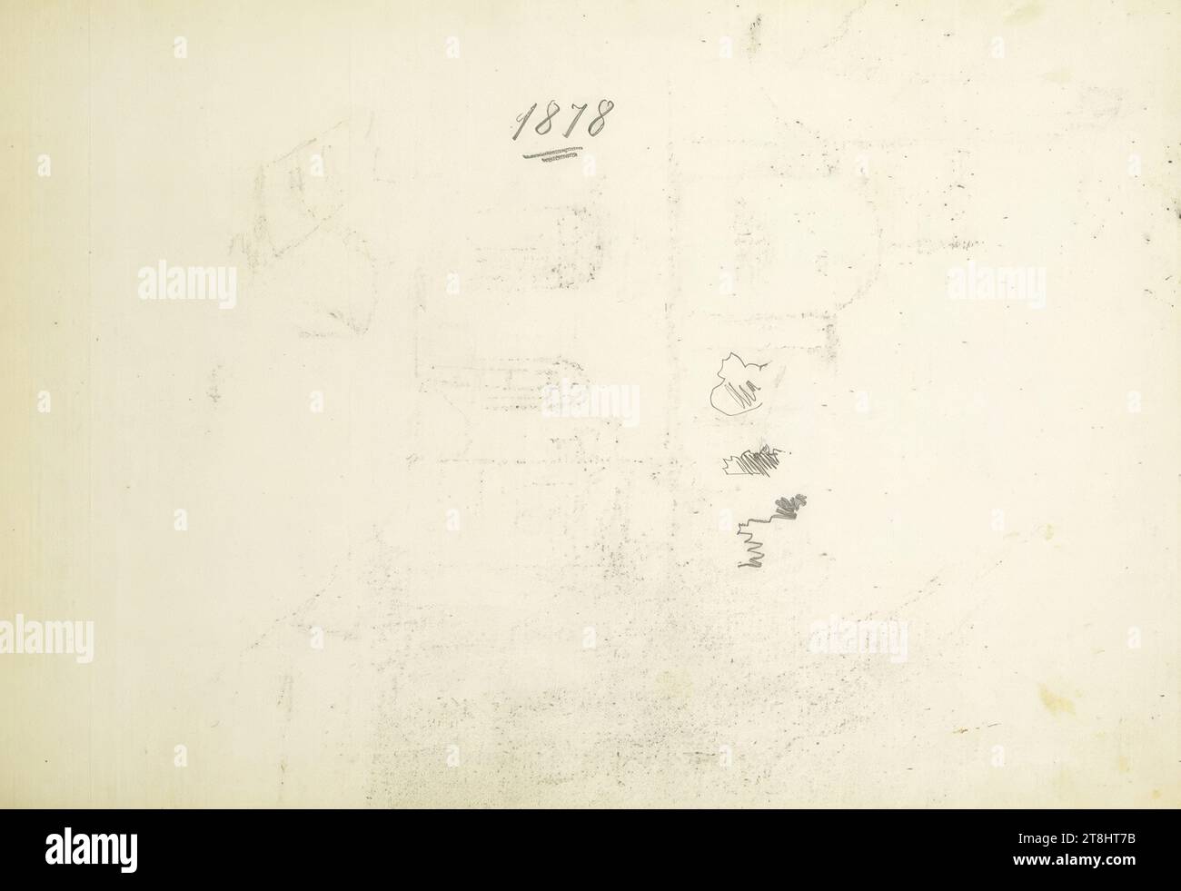 Designazione: "1878" e piccoli schizzi, Hörmann Theodor von sketchbook; 28 pagine impaginate, Theodor von Hörmann, Imst 1840 - 1895 Graz, 1878, sketchbook: 1877-1878, disegno, matita, foglio: 13,9 cm x 21 cm Foto Stock