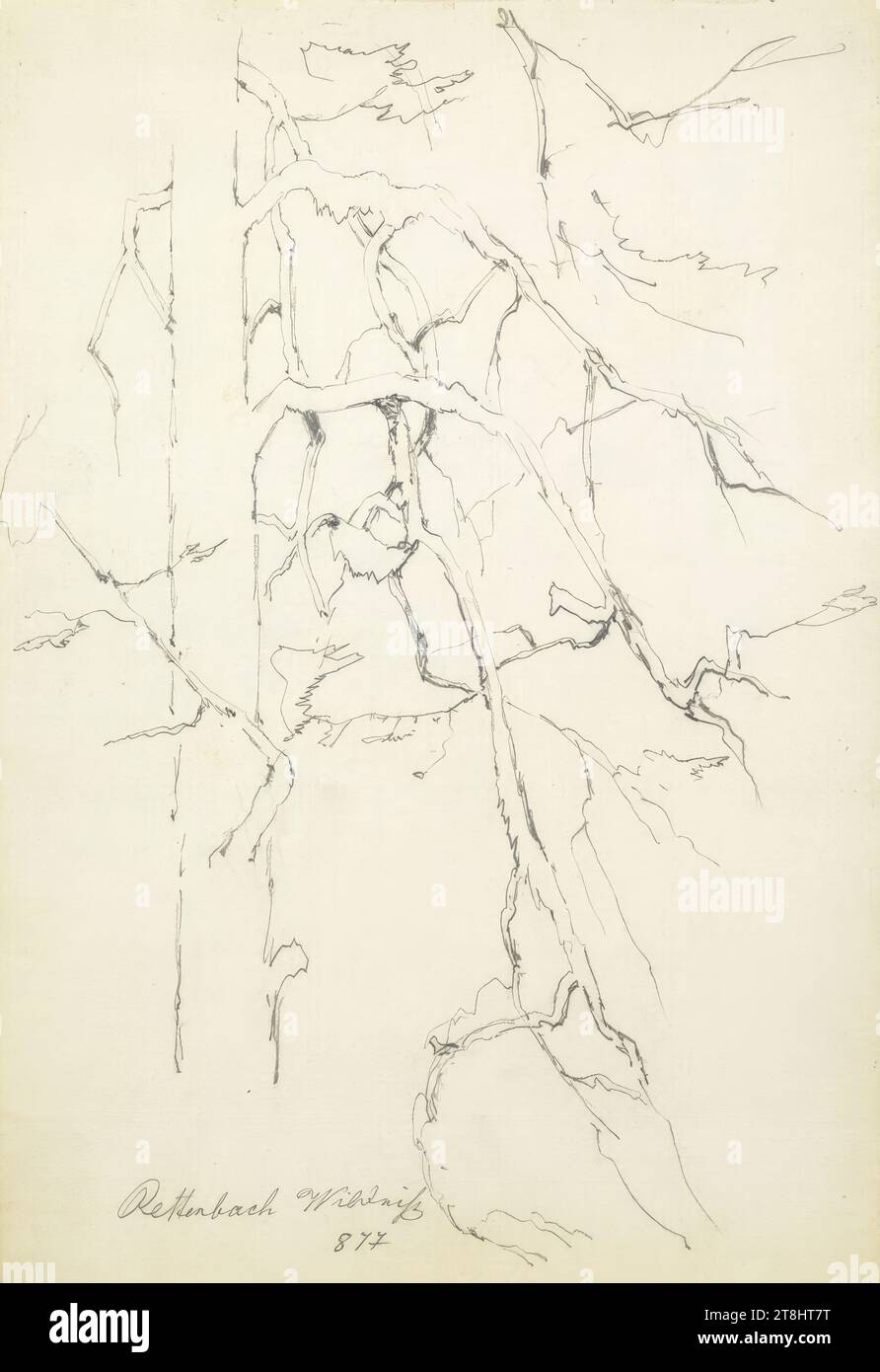 Rettenbach Wilderness, sketchbook Hörmann Theodor von; 28 pagine impaginate, Theodor von Hörmann, Imst 1840 - 1895 Graz, 1877, sketchbook: 1877-1878, disegno, matita, foglio: 21 cm x 13,9 cm, l.l. 'Rettenbach Wilderness / 877', matita Foto Stock