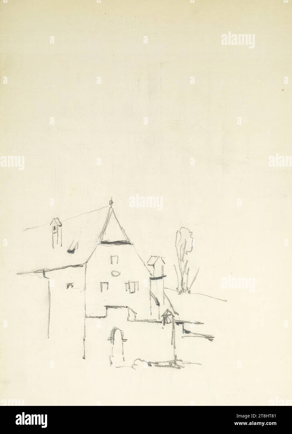 Gruppo di case, bozzetto Hörmann Theodor von; 28 pagine impaginate, Theodor von Hörmann, Imst 1840 - 1895 Graz, bozzetto: 1877-1878, disegno, matita, foglio: 21 cm x 13,9 cm Foto Stock