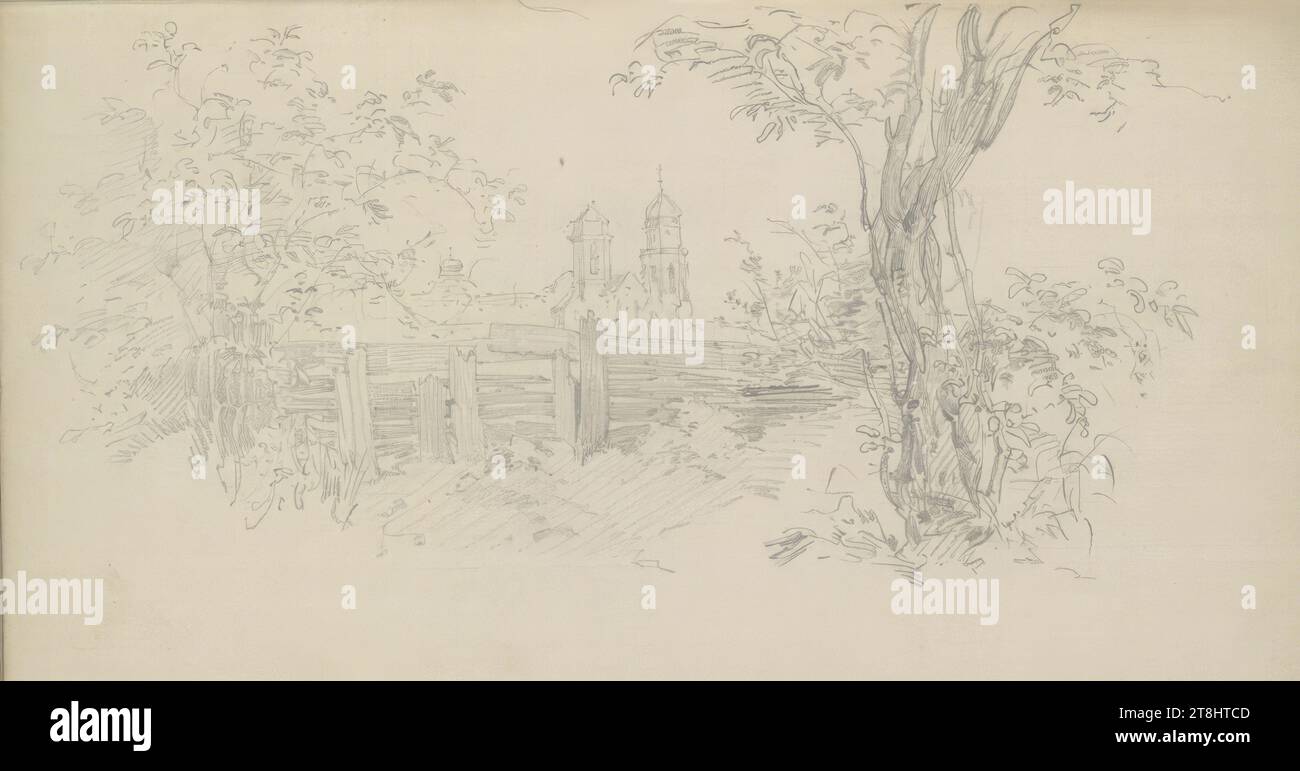 Vista di Klosterneuburg, bozzetto Danhauser Josef; 32 pagine paginate, Josef Danhauser, Vienna 1805 - 1845 Vienna, 1844, disegno, matita, foglio: 12,5 cm x 18,9 cm, Austria Foto Stock