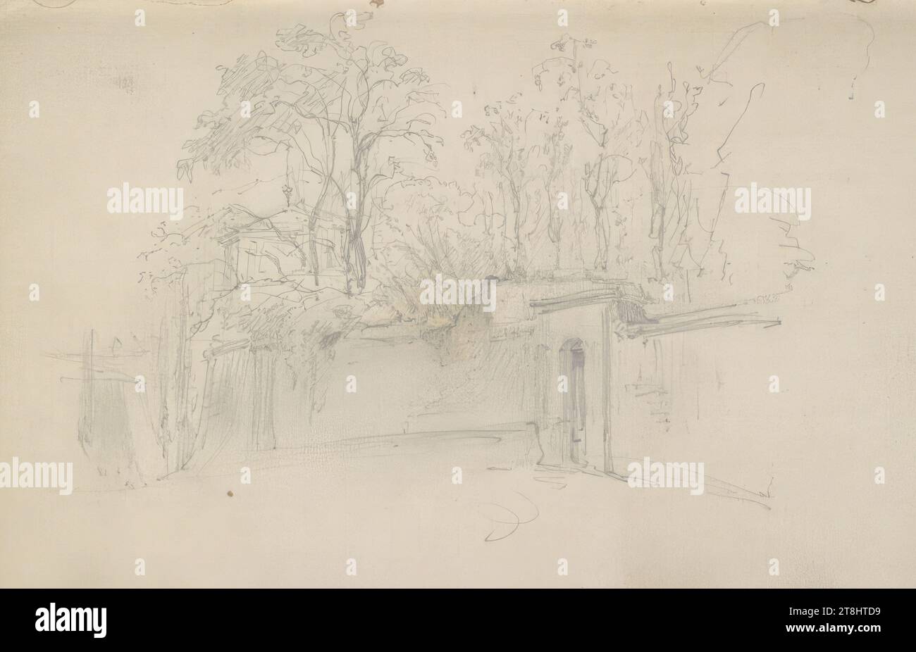 Schizzo di un muro del giardino, libretto di schizzi Danhauser Josef; 32 pagine impaginate, Josef Danhauser, Vienna 1805 - 1845 Vienna, 1844, disegno, matita, foglio: 12,5 cm x 18,9 cm, Austria Foto Stock
