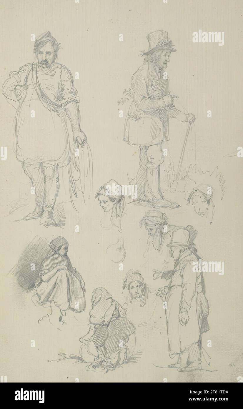 Figure studies, Farmers, sketchbook Danhauser Josef; 32 pagine impaginate, Josef Danhauser, Vienna 1805 - 1845 Vienna, 1844, disegno, matita, foglio: 18,9 cm x 12,5 cm, Austria Foto Stock