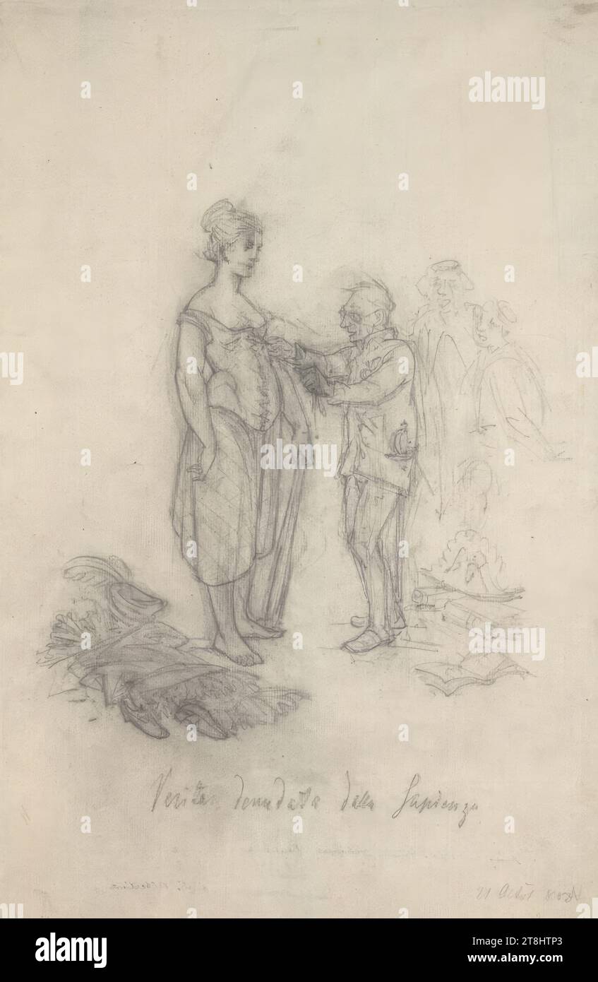 Verità denudata dalla Sapienza, Heinrich Creatore, Bolzano 1821 - 1899 Bolzano, 1883, disegno, carbone, secondo Cahier: 39,6 x 25,9 cm, verso: M.u. 'primo Luogotenente / LAD. NOBILE DI BENESCH, M.u. "Verita denudata della Sapienza"; verso: L.u. "maggiore creatore Heinrich" Foto Stock