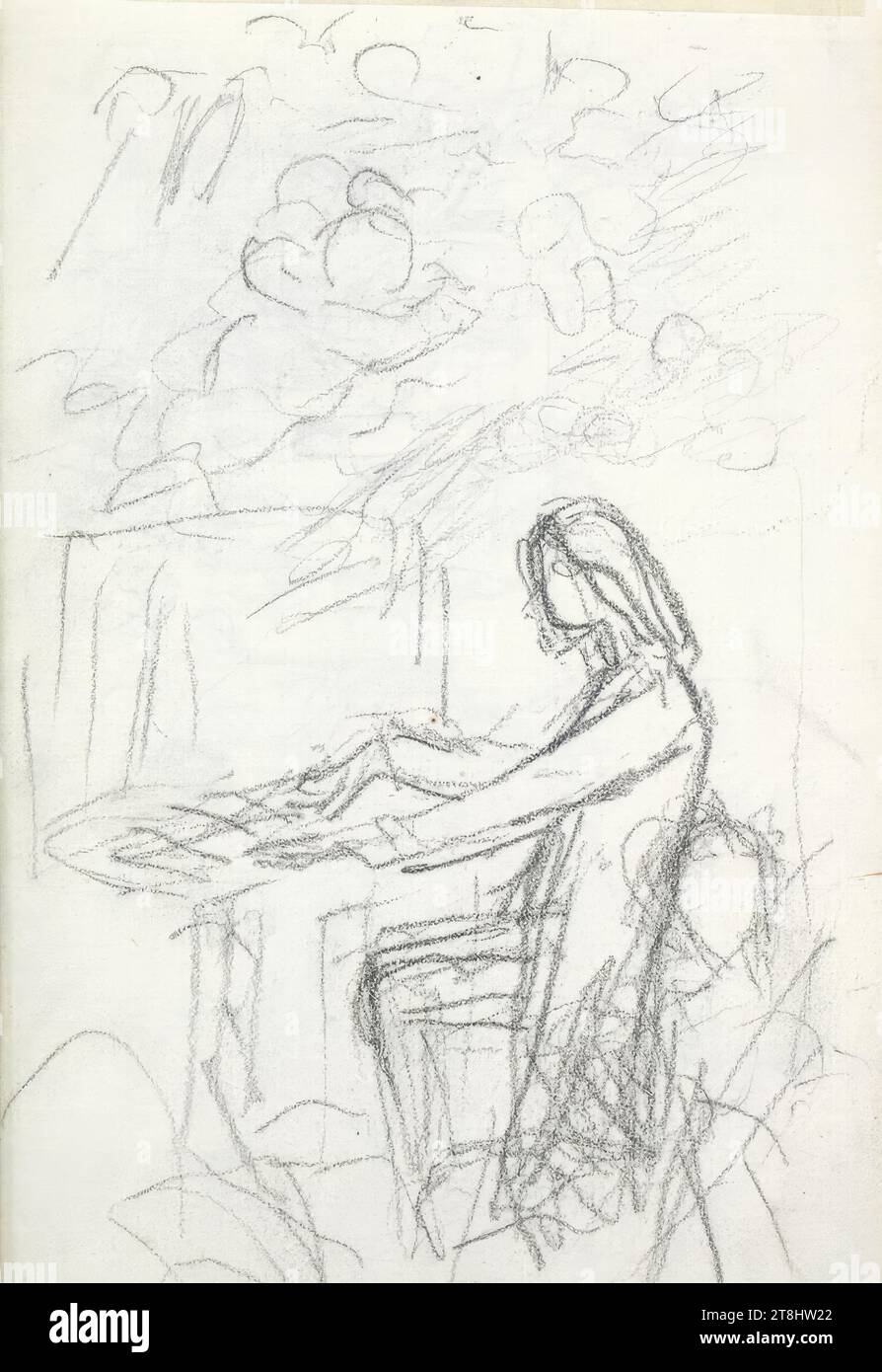 Vari schizzi, suonatore di organo?, sketchbook Romako Anton; 67 pagine paginate, Anton Romako, Atzgersdorf, Vienna, 1832 - 1889 Vienna, disegno, matita, foglio: 12,4 cm x 19 cm, Austria Foto Stock