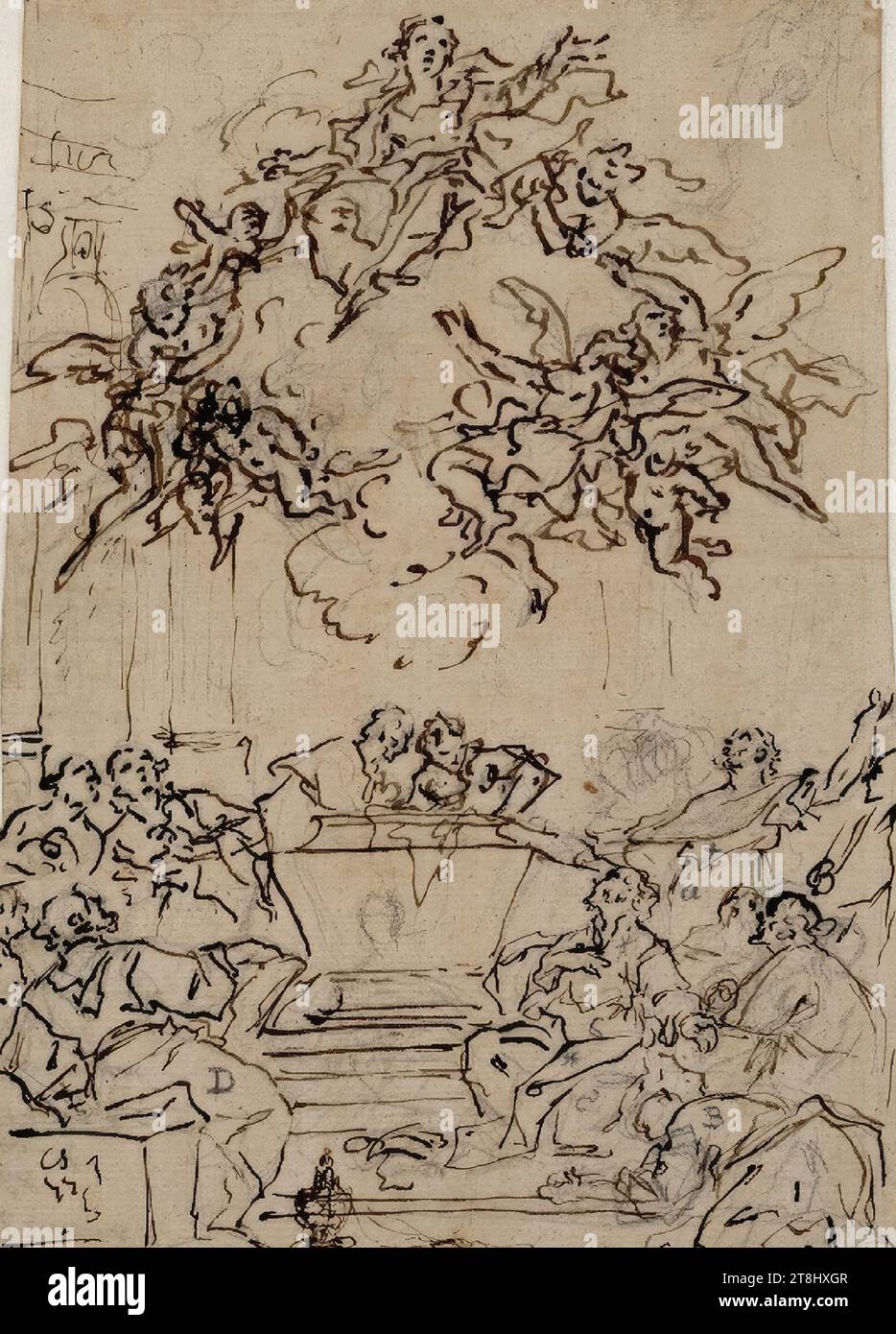 Mariae Himmelfahrt, Daniel Gran, Vienna circa 1694 - 1757 St Pölten, disegno, penna al piombo, penna con inchiostro, 42,2 x 17,3 cm, Austria Foto Stock
