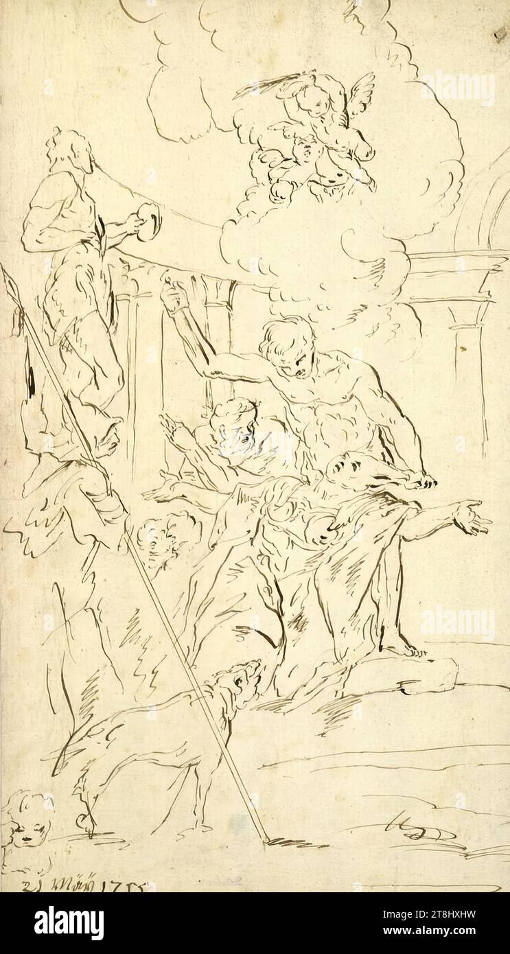 Il martirio di S.. Agnes, disegno, penna marrone, foglio: 35,2 x 20 cm Foto Stock
