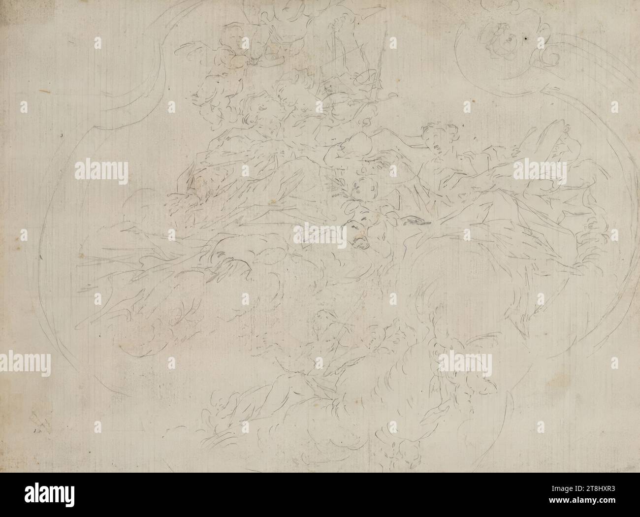 Matrimonio di giustizia e pace divina in presenza di legge e verità divina, Paul Troger, Welsberg 1698 - 1762 Vienna, disegno, penna di piombo, 19,5 x 26 cm, Austria Foto Stock