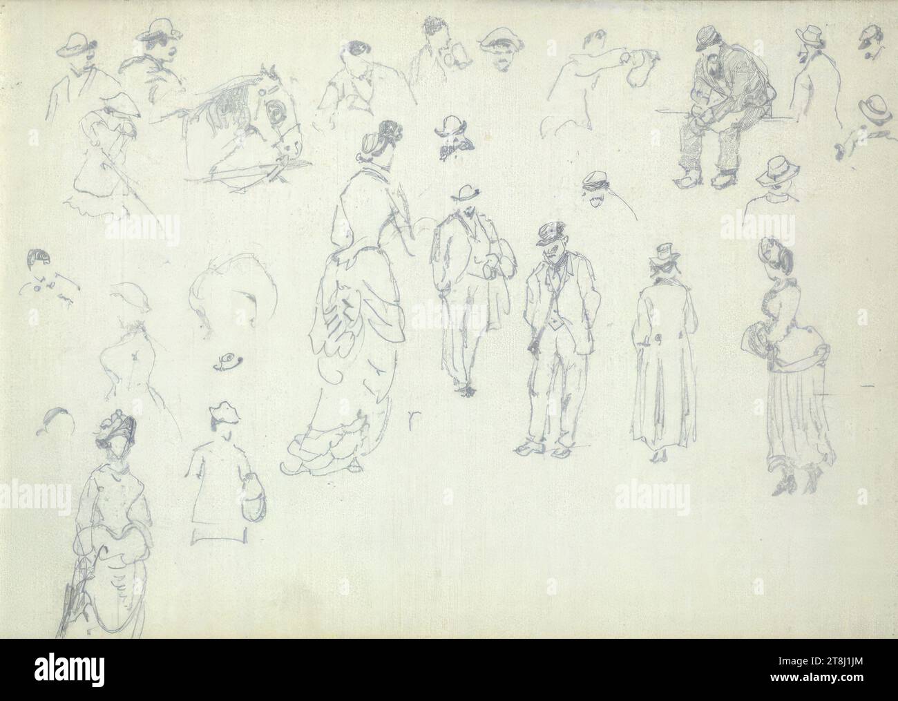 Vari schizzi, bozzetto Alt Franz; 27 pagine a paginazione, Franz Alt, Vienna 1821 - 1914 Vienna, bozzetto: 1879-1883, disegno, matita, foglio: 9,6 cm x 14,1 cm, Austria Foto Stock