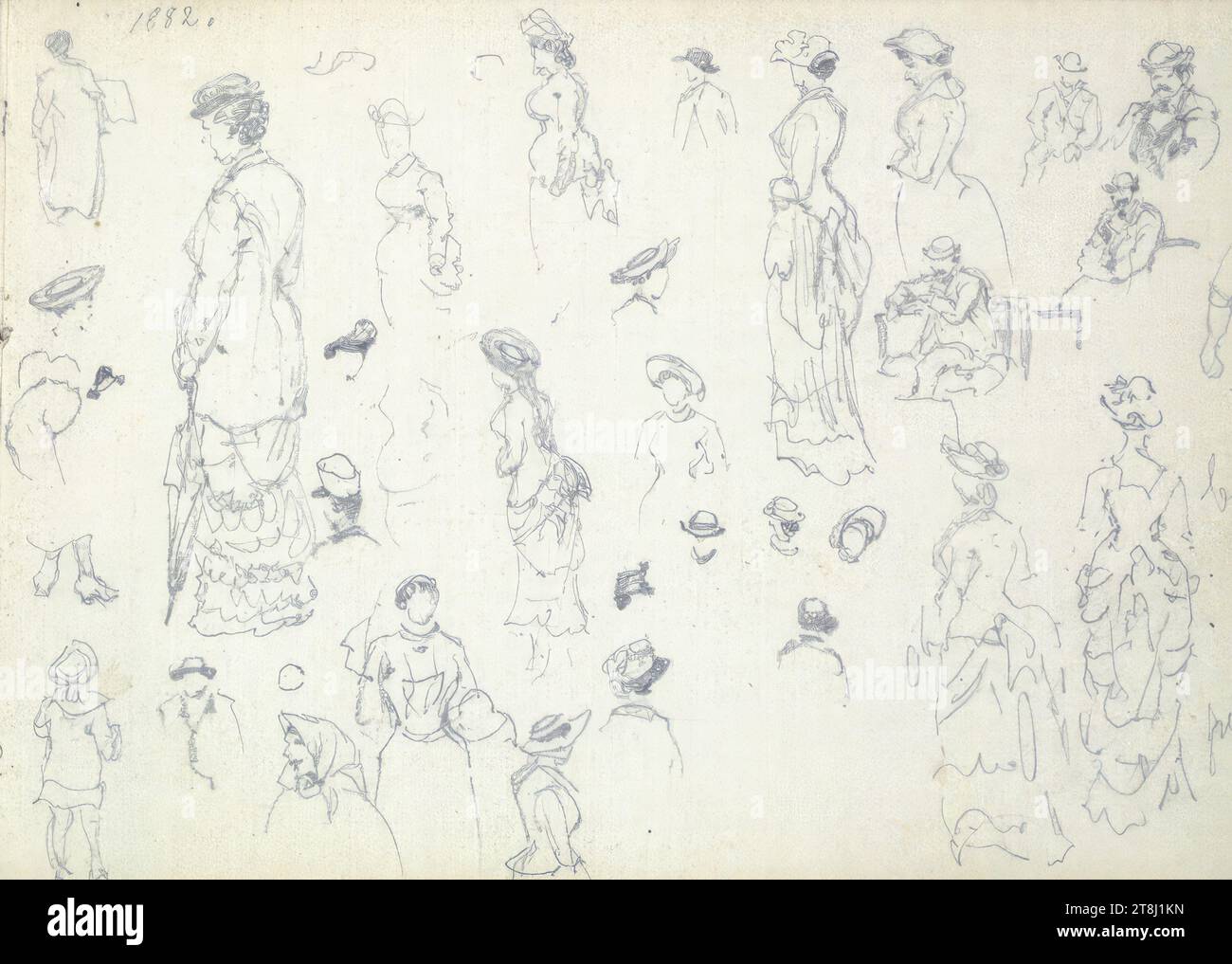 Vari schizzi, 1882, alt Franz sketchbook; 27 pagine paginate, Franz Alt, Vienna 1821 - 1914 Vienna, 1882, bozzetto: 1879-1883, disegno, matita, foglio: 9,6 cm x 14,1 cm, Austria Foto Stock
