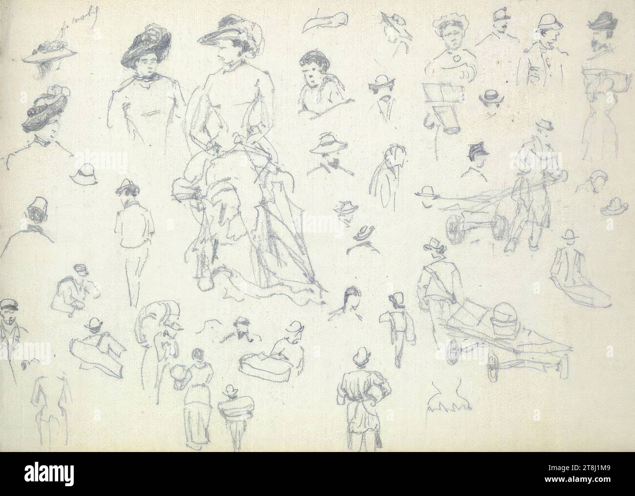 Vari schizzi, bozzetto Alt Franz; 27 pagine a paginazione, Franz Alt, Vienna 1821 - 1914 Vienna, bozzetto: 1879-1883, disegno, matita, foglio: 9,6 cm x 14,1 cm, Austria Foto Stock