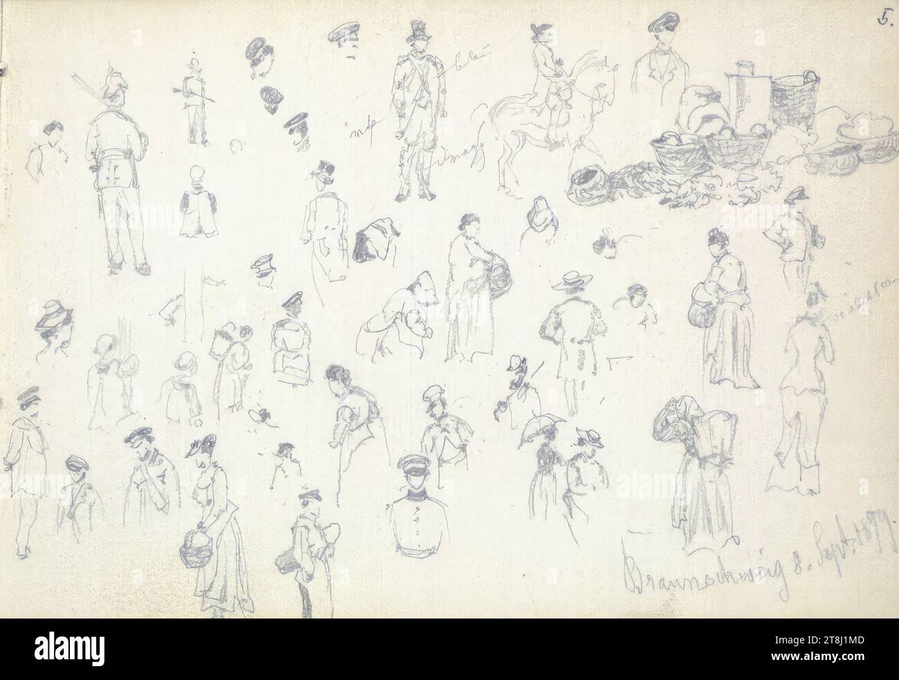 Various sketches, Braunschweig, 8 settembre 1879, alt Franz sketchbook; 27 pagine impaginate, Franz Alt, Vienna 1821 - 1914 Vienna, 8 settembre 1879, bozzetto: 1879-1883, disegno, matita, foglio: 9,6 cm x 14,1 cm, Austria Foto Stock