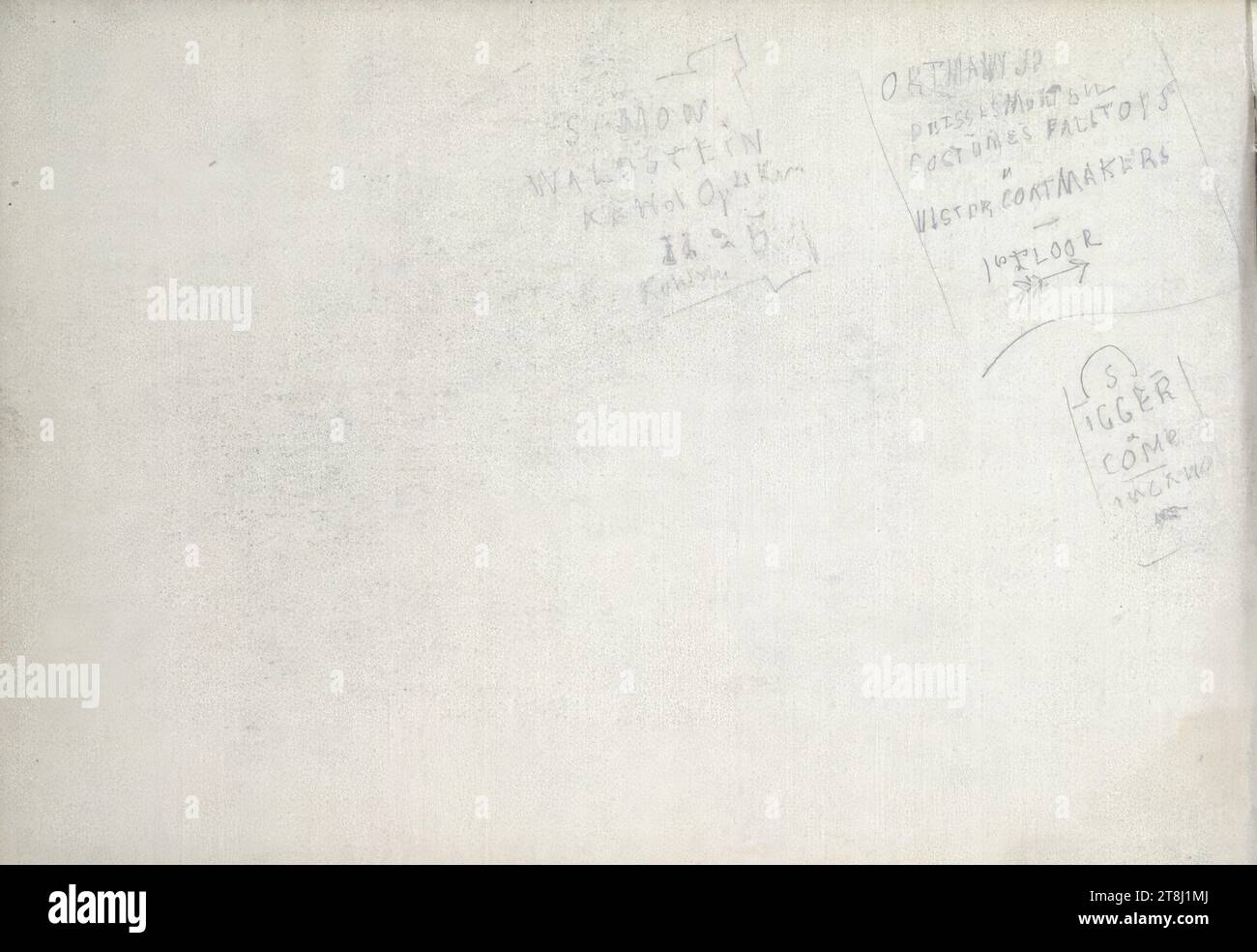 Cartelli di Simon Waldstein, Ortmann, Costumes, Coatmakers e Igger, alt Franz Sketchbook; 27 pagine impaginate, Franz Alt, Vienna 1821 - 1914 Vienna, sketchbook: 1879-1883, disegno, matita, foglio: 9,6 cm x 14,1 cm, Austria Foto Stock