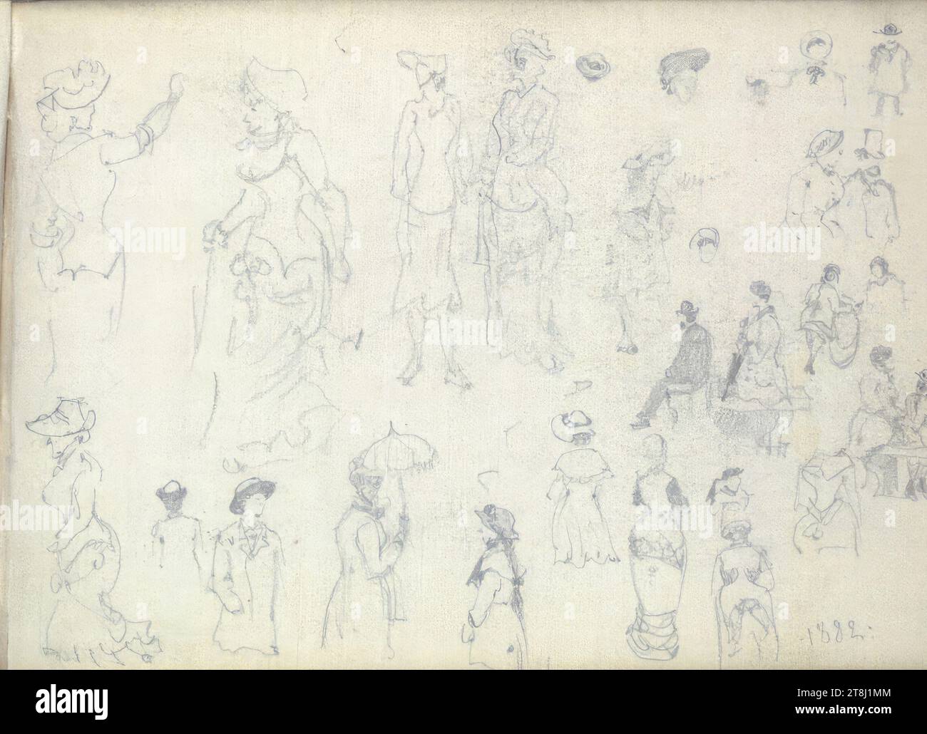 Vari schizzi, 1882, alt Franz sketchbook; 27 pagine paginate, Franz Alt, Vienna 1821 - 1914 Vienna, 1882, bozzetto: 1879-1883, disegno, matita, foglio: 9,6 cm x 14,1 cm, Austria Foto Stock