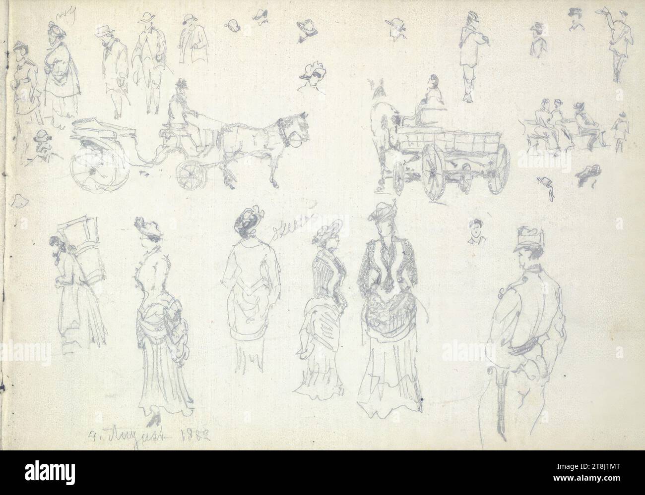 Various Sketches, 4 agosto 1882, alt Franz Sketchbook; 27 pagine impaginate, Franz Alt, Vienna 1821 - 1914 Vienna, 4 agosto 1882, bozzetto: 1879-1883, disegno, matita, foglio: 9,6 cm x 14,1 cm, Austria Foto Stock