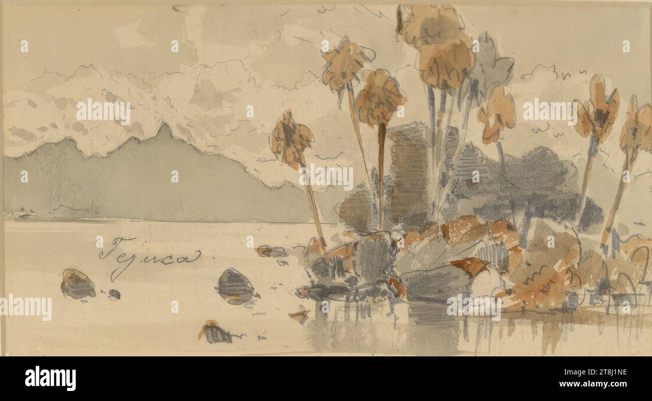 Vista di Rio de Janeiro, serie in 6 parti: Viste di Rio de Janeiro, Josef Selleny, Vienna 1824 - 1875 Inzersdorf, disegno, acquerello, matita, secondo Cahier: 7,8 x 11,8 cm, 'B.v.R.d.Janeiro. Cahier, Austria Foto Stock