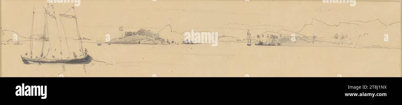 Vista di Rio de Janeiro, serie in 6 parti: Views of Rio de Janeiro, Josef Selleny, Vienna 1824 - 1875 Inzersdorf, disegno, acquerello, matita, secondo Cahier: 5,6 x 26,5 cm, l.l. '28827d'; 'B.v.R.d.', Cahier, Austria Foto Stock