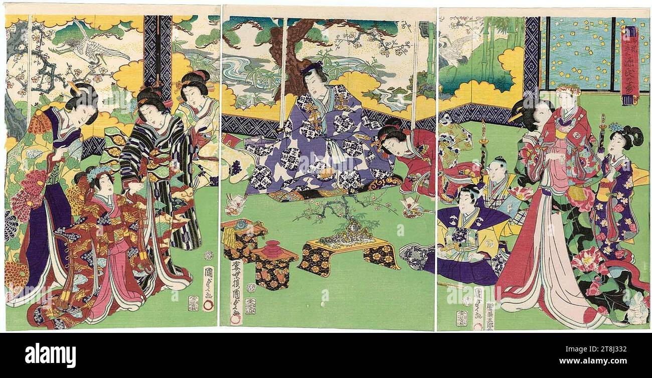 Utagawa Kunisada II - felicitazioni a Genji in occasione della celebrazione Shichigosan. Foto Stock