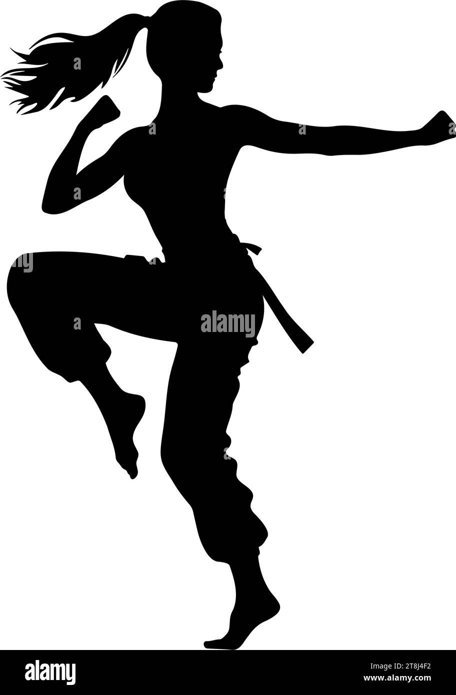 Silhouette femminile da combattimento per le arti marziali. illustrazione vettoriale Illustrazione Vettoriale