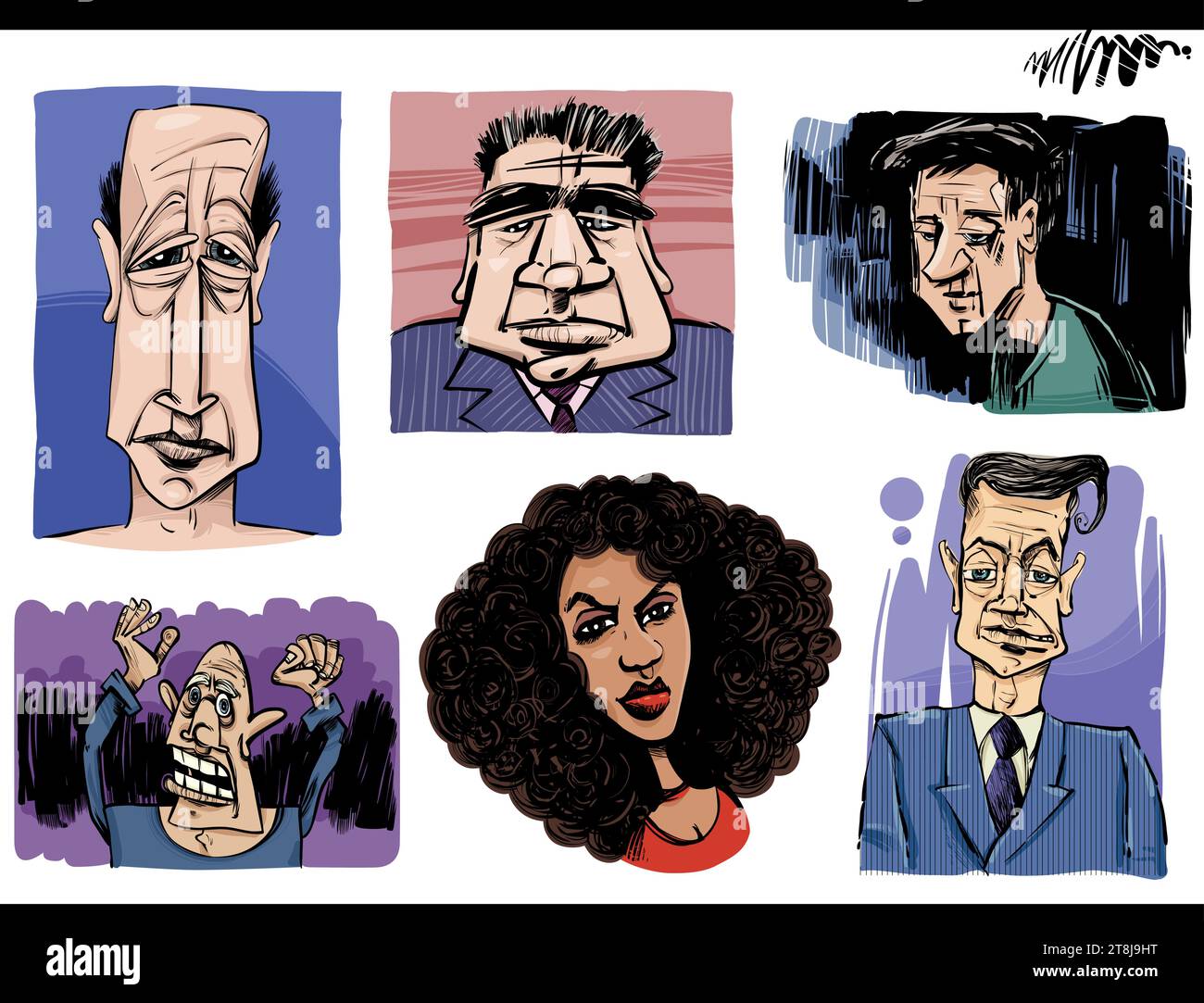 disegna cartoni animati illustrazioni caricature di personaggi personaggi personaggi set di ritratti Illustrazione Vettoriale