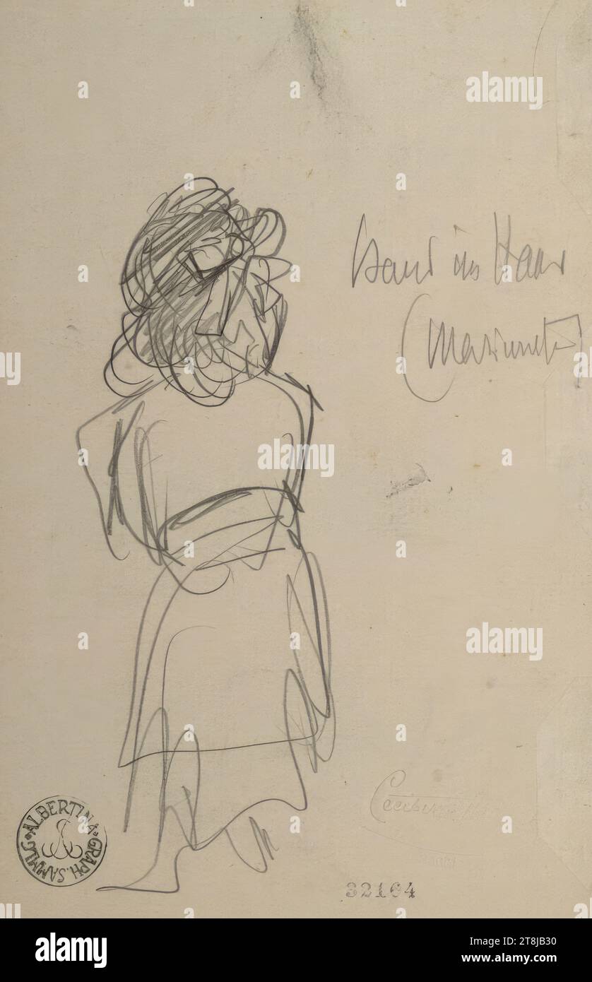 Caricatura, Cecil van Haanen, Vienna 1844 - 1914 Vienna, disegno, matita, 17,6 x 11,2 cm, destra. "Cecil van Haanen / Estate", r.o. "1011"; Mr. Label illeggibile, Austria Foto Stock