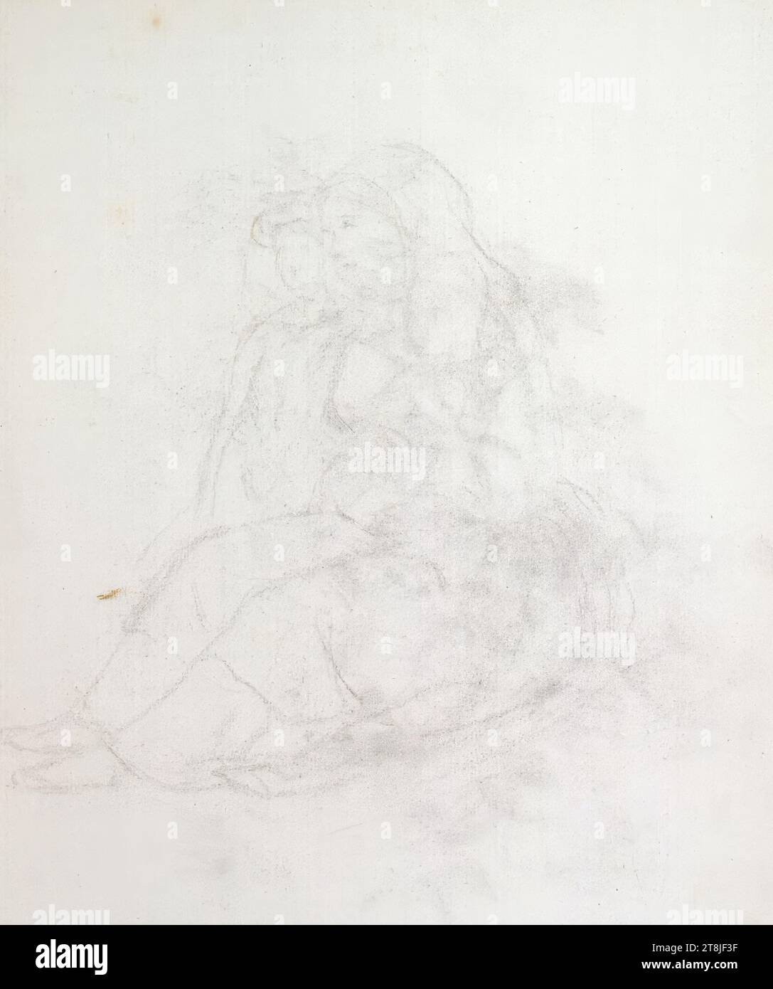 Madonna col bambino, impronta o cancellata?, bozzetto Passini Johann Nepomuk; 31 pagine paginate, Johann Nepomuk Passini, Vienna 1798 - 1874 Graz, bozzetto: 1871-1872, disegno, matita, foglio: 23,9 cm x 17,8 cm, Austria Foto Stock