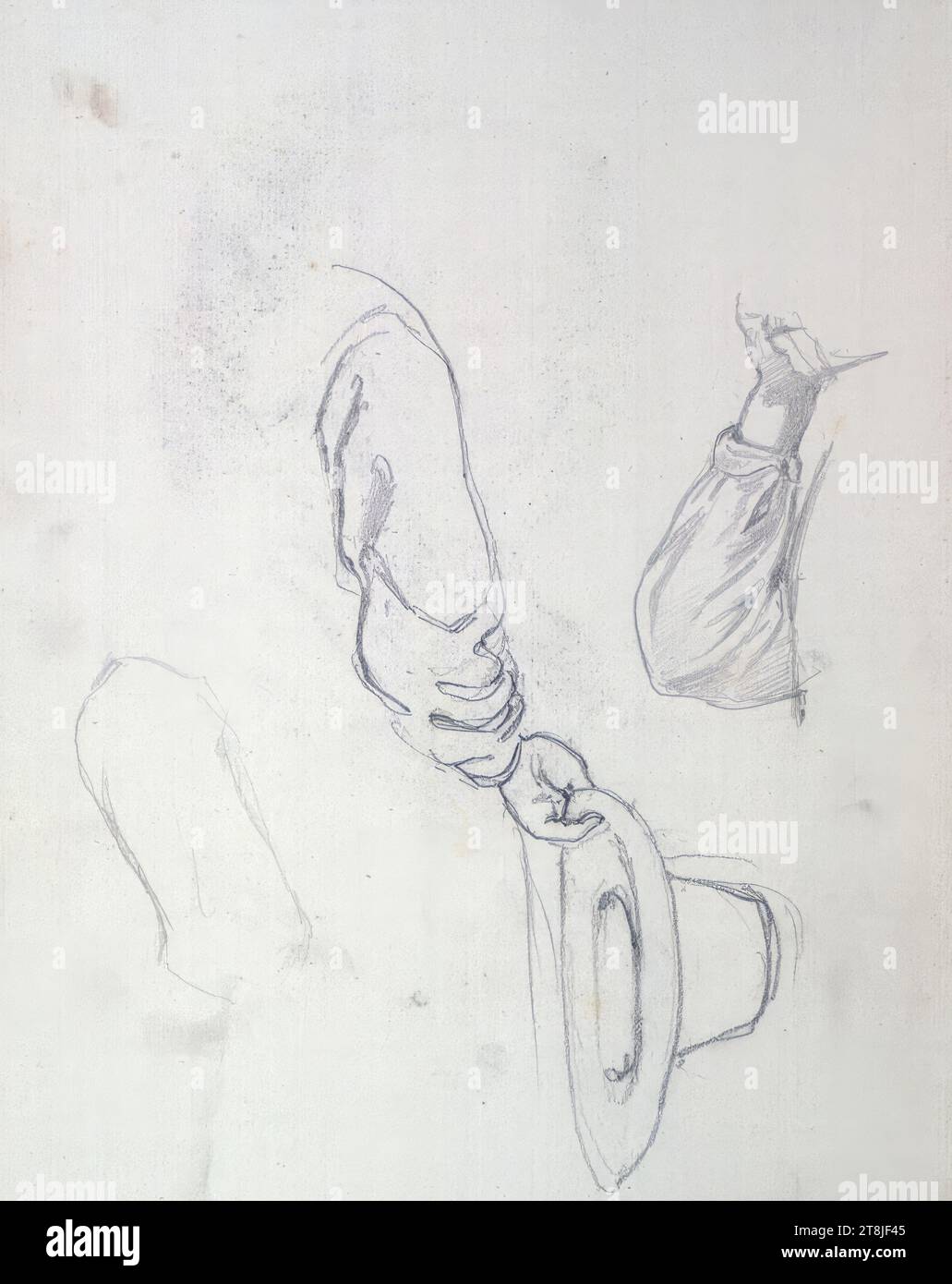 Studi sulle braccia, a testa in giù in bozzetto, Passini Johann Nepomuk sketchbook; 31 pagine impaginate, Johann Nepomuk Passini, Vienna 1798 - 1874 Graz, sketchbook: 1871-1872, disegno, matita, foglio: 23,9 cm x 17,8 cm, Austria Foto Stock