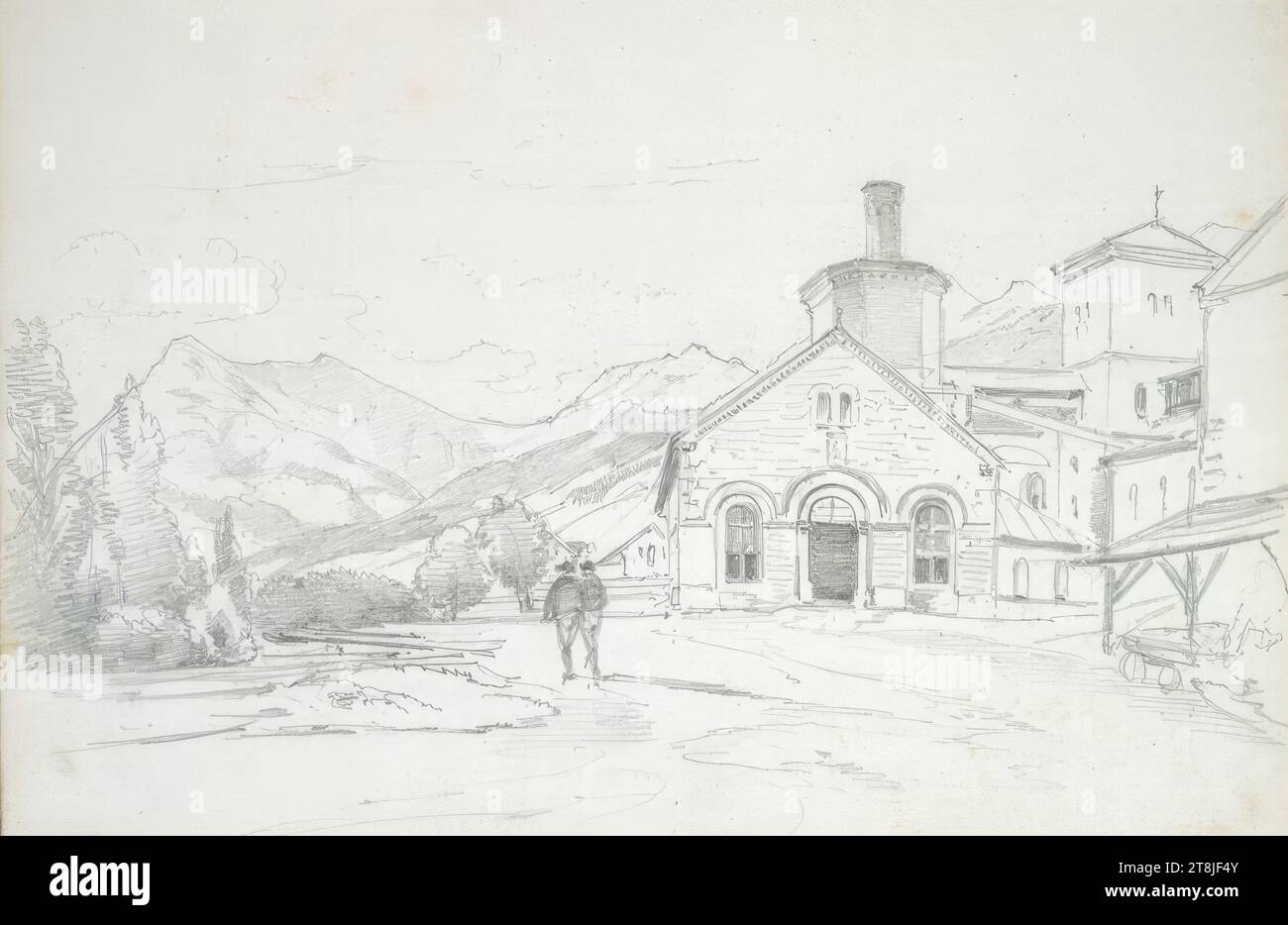 Vordernberg, bozzetto Passini Johann Nepomuk; 31 pagine impaginate, Johann Nepomuk Passini, Vienna 1798 - 1874 Graz, 23 agosto 1871, bozzetto: 1871-1872, disegno, matita, foglio: 17,8 cm x 23,9 cm, Austria Foto Stock