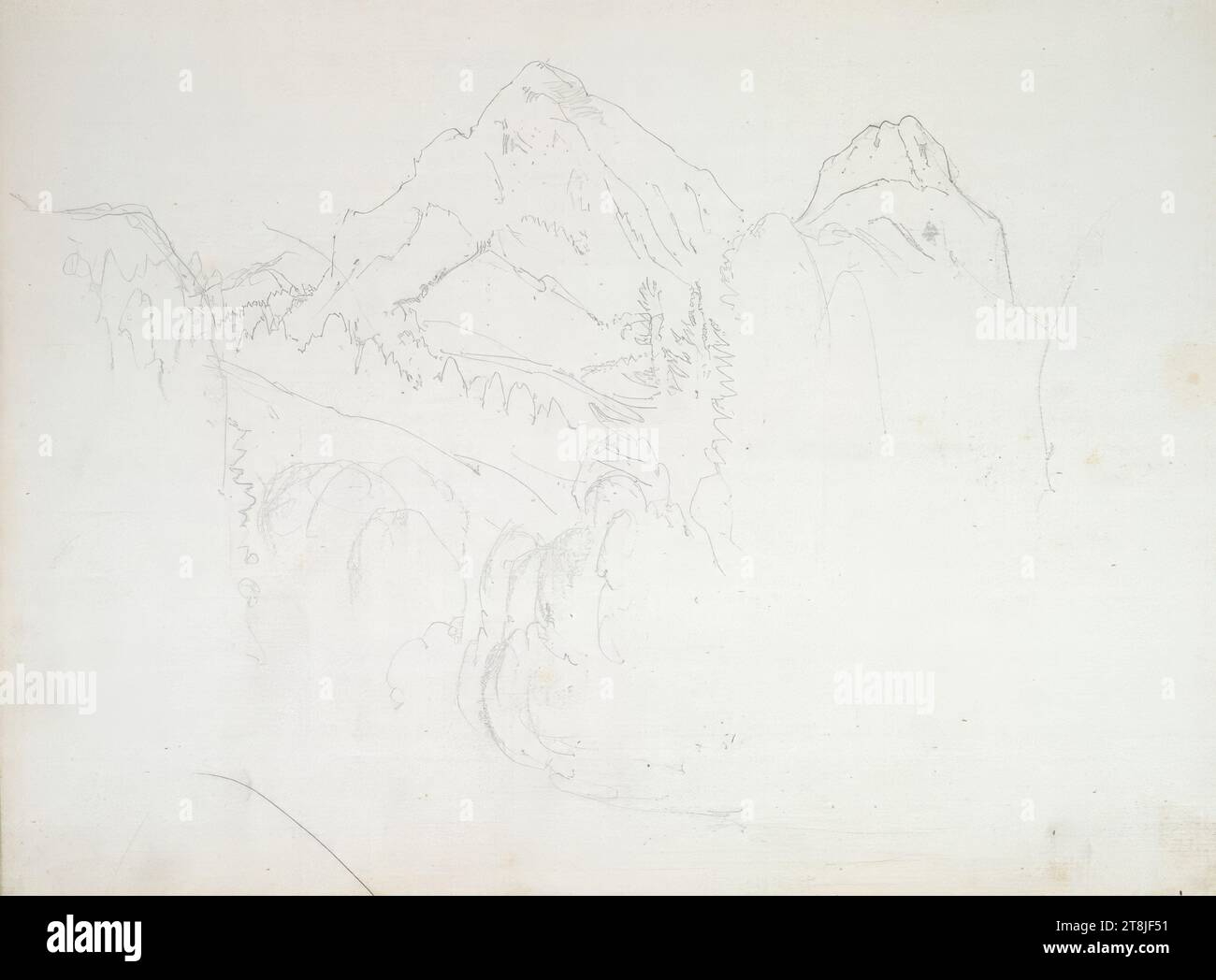 Bozzetto di tre cime, bozzetto Passini Johann Nepomuk; 31 pagine impaginate, Johann Nepomuk Passini, Vienna 1798 - 1874 Graz, bozzetto: 1871-1872, disegno, matita, foglio: 17,8 cm x 23,9 cm, Austria Foto Stock