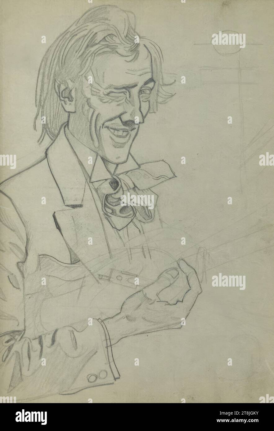 Caricatura di un violinista seducente, bozzetto Wacik Franz; 64 pagine paginate, cosiddetto Prinz Eugen sketchbook, Franz Wacik, Vienna 1883 - 1938 Vienna, 1915, disegno, matita, foglio: 21,3 x 16,5 cm, Austria Foto Stock