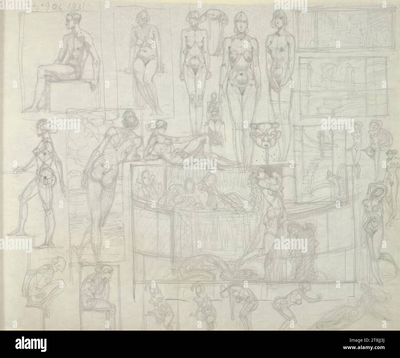 Vari schizzi, schizzi con 100 pagine impaginate, Alexander Rothaug, Vienna 1870 - 1946 Vienna, 9 ottobre 1931, disegno, matita, foglio: 18 cm x 22,5 cm, Austria Foto Stock
