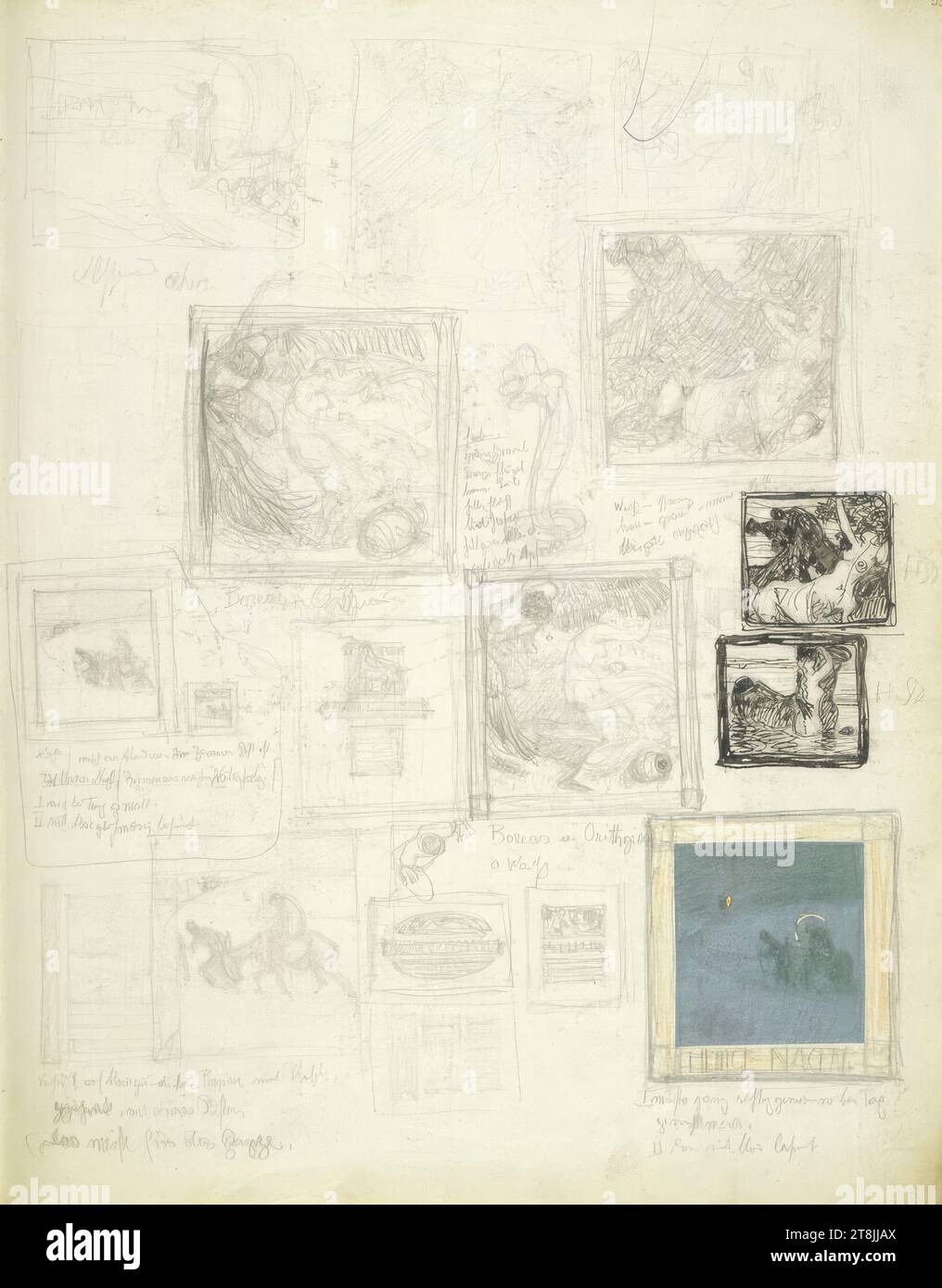 Vari schizzi; "notte Santa", libro di schizzi Rothaug Alexander; 39 pagine paginate, Alexander Rothaug, Vienna 1870 - 1946 Vienna, 1918-1920, disegno, matita; penna a inchiostro; matita colorata; parzialmente incollata, foglio: 24,2 cm x 19,5 cm, Austria Foto Stock