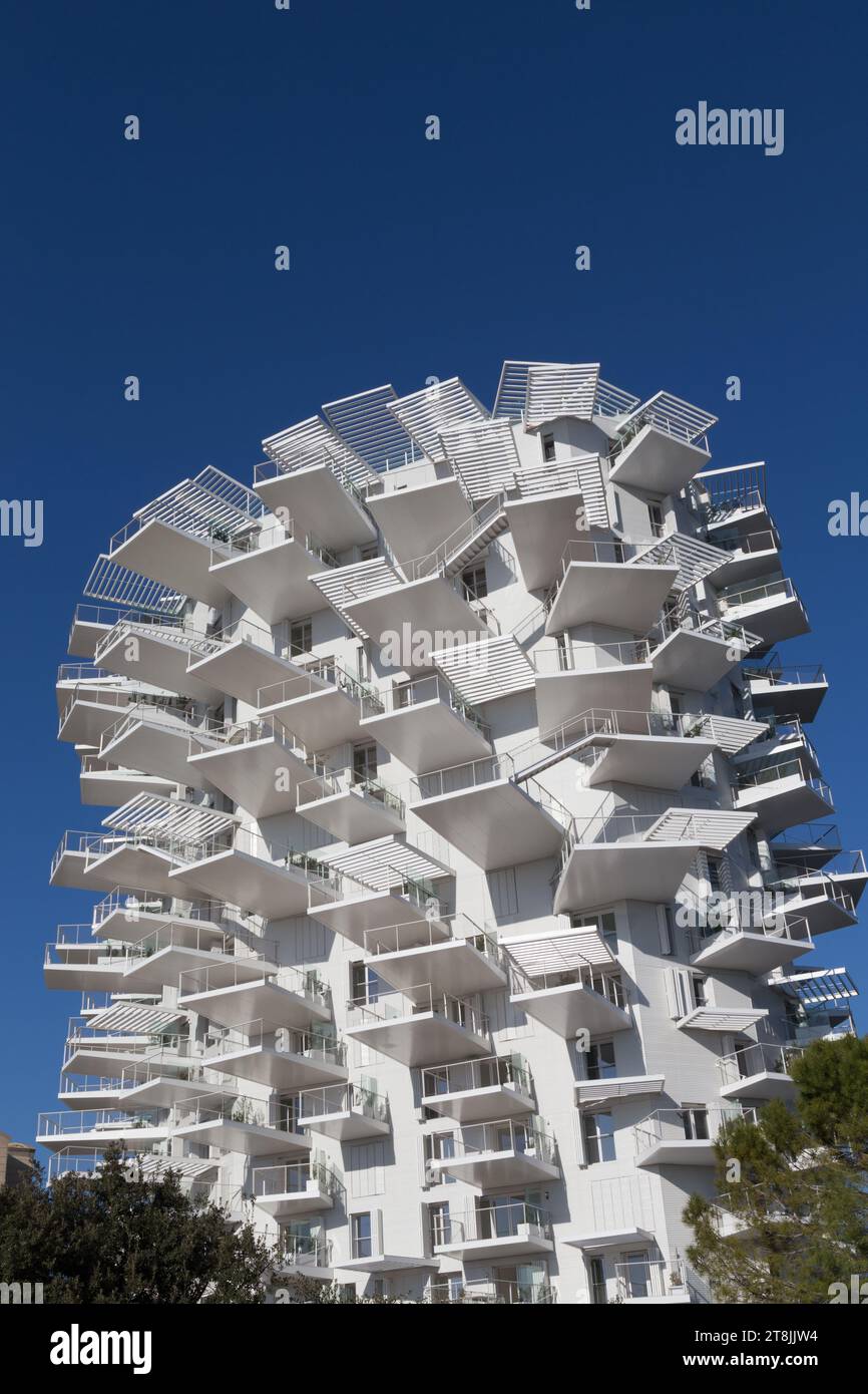 Edificio moderno ' l'Arbre Blanc ', Les Berges du Lez. Montpellier, Occitanie, Francia Foto Stock