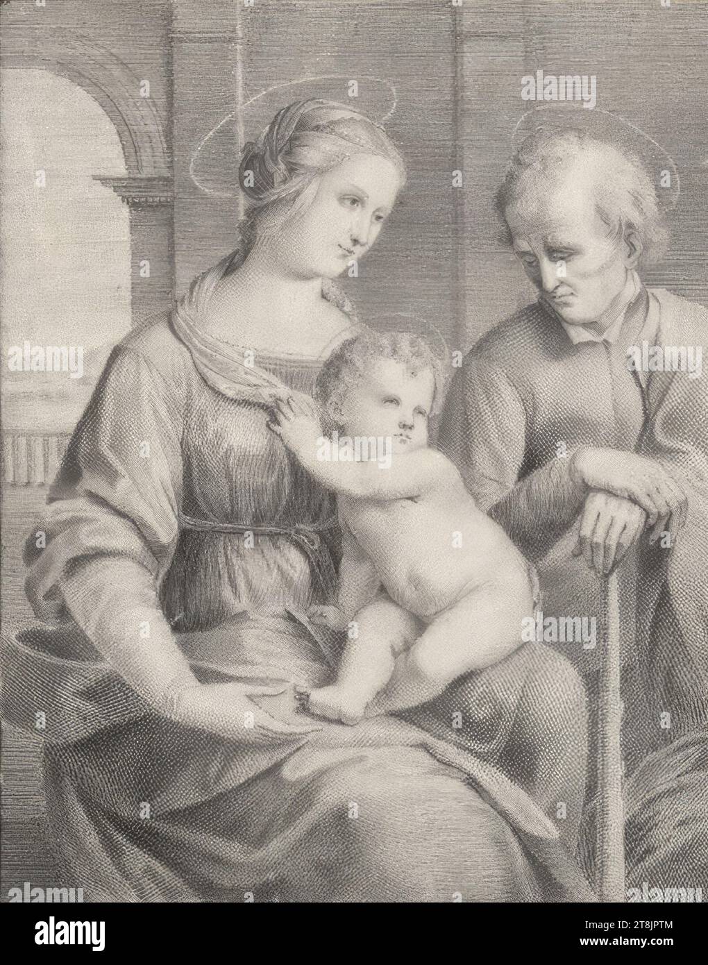 La Madonna con la bedienza San Giuseppe, Prokop Steinl, Boemia, 1732 - 1794, disegno, penna nera su pergamena bianca, 9,3 x 7,4 cm, l.l. duca Alberto di Sassonia-Teschen Foto Stock