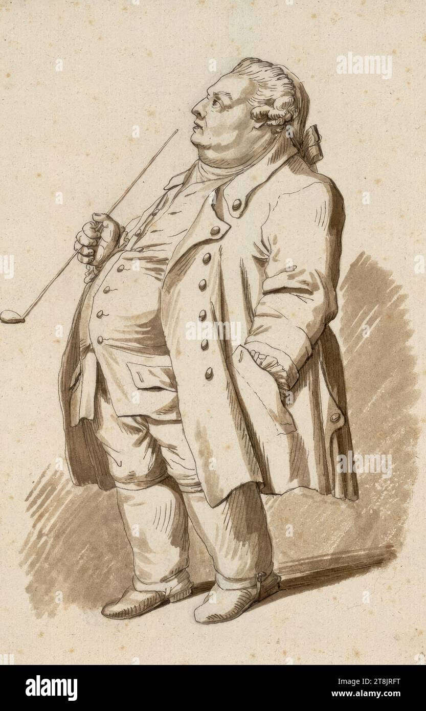 Caricatura del consigliere della legazione sassone Johann Heinrich Kauderbach, Carl Friedrich Kregel von Sternbach, Lipsia 1717 - 1789 Lipsia, 1781, disegno, penna e pennello in marrone, lavati, su tracce a matita, 27,2 x 17,8 cm, destra. Duca Alberto di Sassonia-Teschen Foto Stock