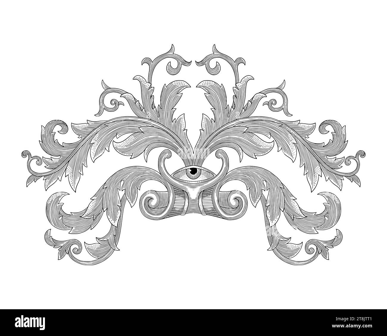 Occhio umano con decorazioni floreali, illustrazione in stile incisione Vintage Illustrazione Vettoriale