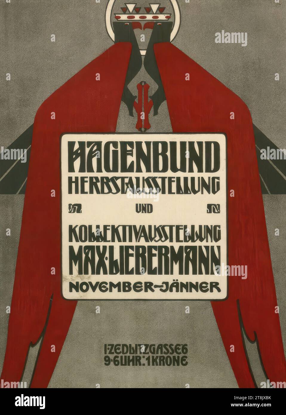 HAGENBUND MOSTRA AUTUNNALE E COLLETTIVA MAX LIEBERMANN, Joseph Urban, Vienna 1872 - 1933 New York, 1904, stampa, litografia a colori, foglio: 60 x 45 cm, Austria Foto Stock