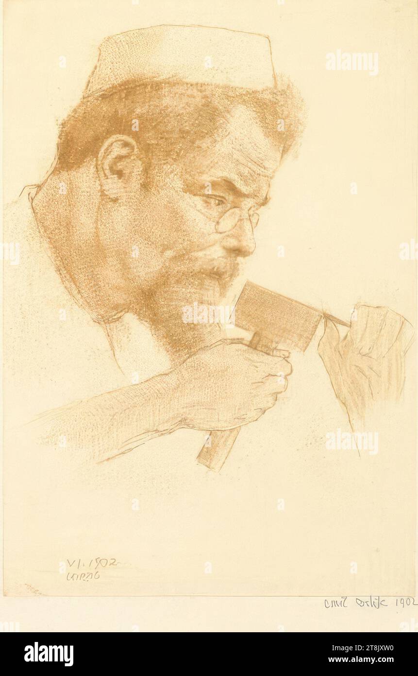 Max Klinger al lavoro, Emil Orlik, Praga 1870 - 1932 Berlino, 1902, stampa, incisione in marrone, 19,4 x 13,4 cm Foto Stock