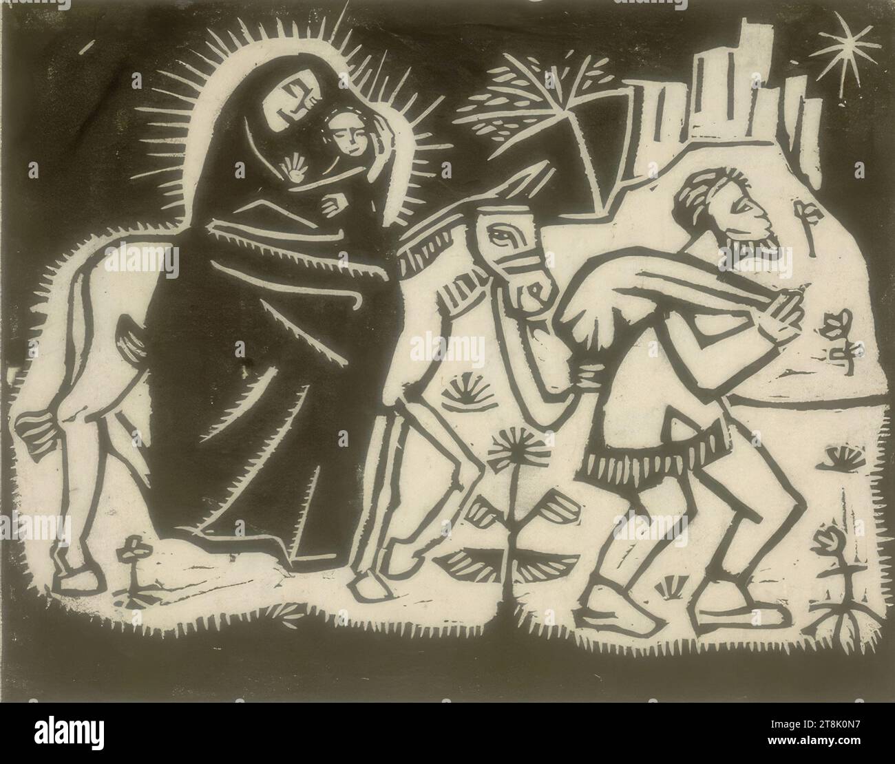 Fuga in Egitto, Marianne Seeland, Vienna 1865 - 1940 Vienna, 1913, stampa, xilografia, foglio: 20,2 x 25,2 cm, Austria Foto Stock