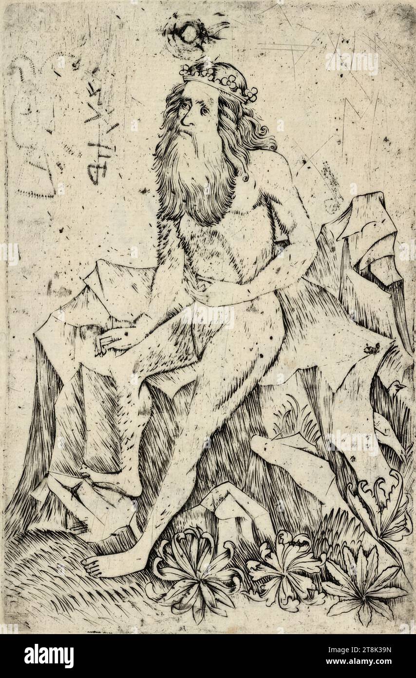 Wilden-King B, il gioco di carte, Anonimo, maestro di carte da gioco, attivo intorno al 1430-1450 sull'alto Reno, intorno al 1440-1450, stampa moderna, stampa, incisione in rame, piastra: 13,9 x 9 cm Foto Stock