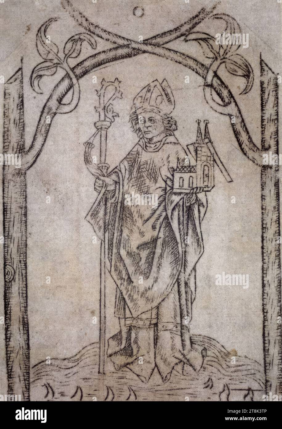 Saint Wolfgang, Anonimo, 15./16. Secolo, stampe, incisioni? Incisione?, foglio: 11,7 x 7,8 cm Foto Stock
