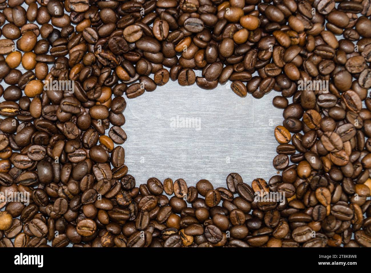 chicchi di caffè tostati con spazio vuoto Foto Stock