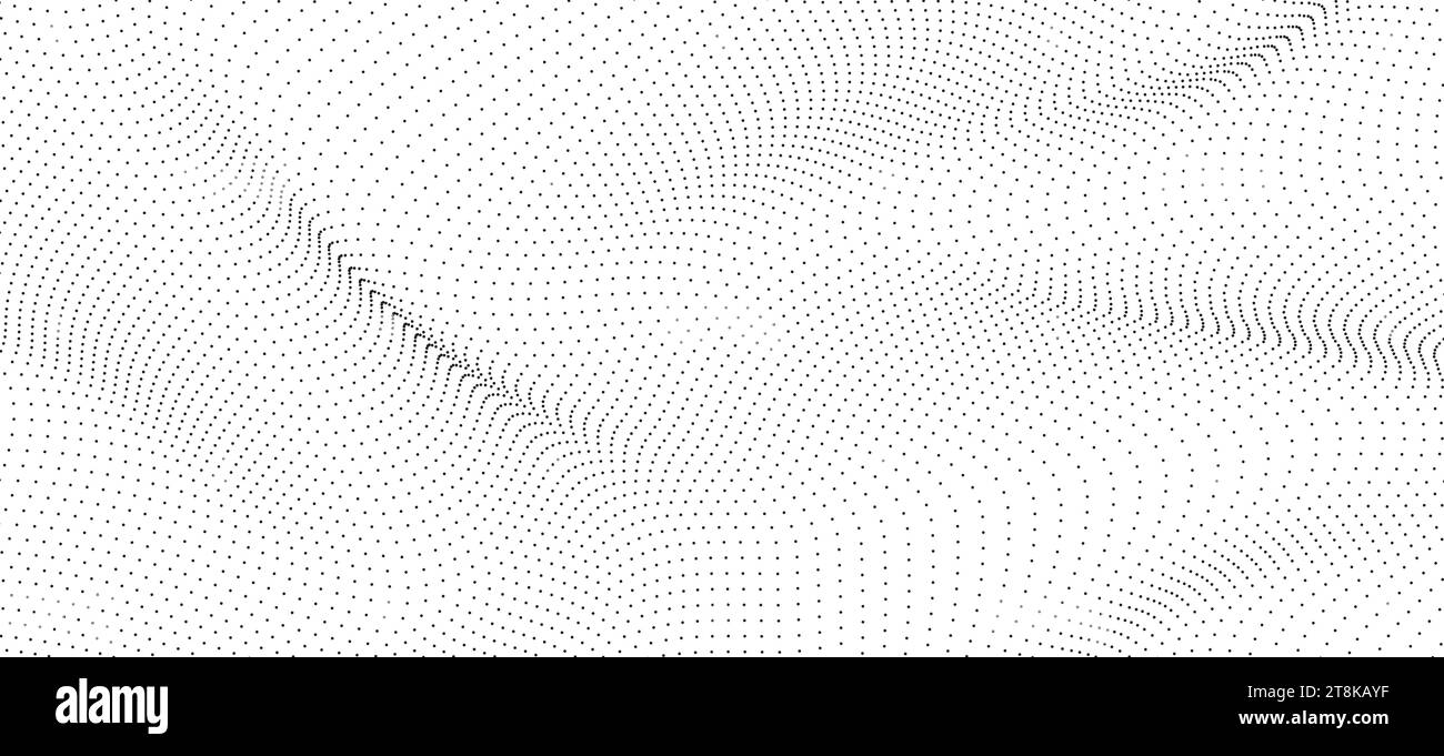 onda di particelle. Superficie dei punti d'onda. Sfondo geometrico tratteggiato Illustrazione Vettoriale