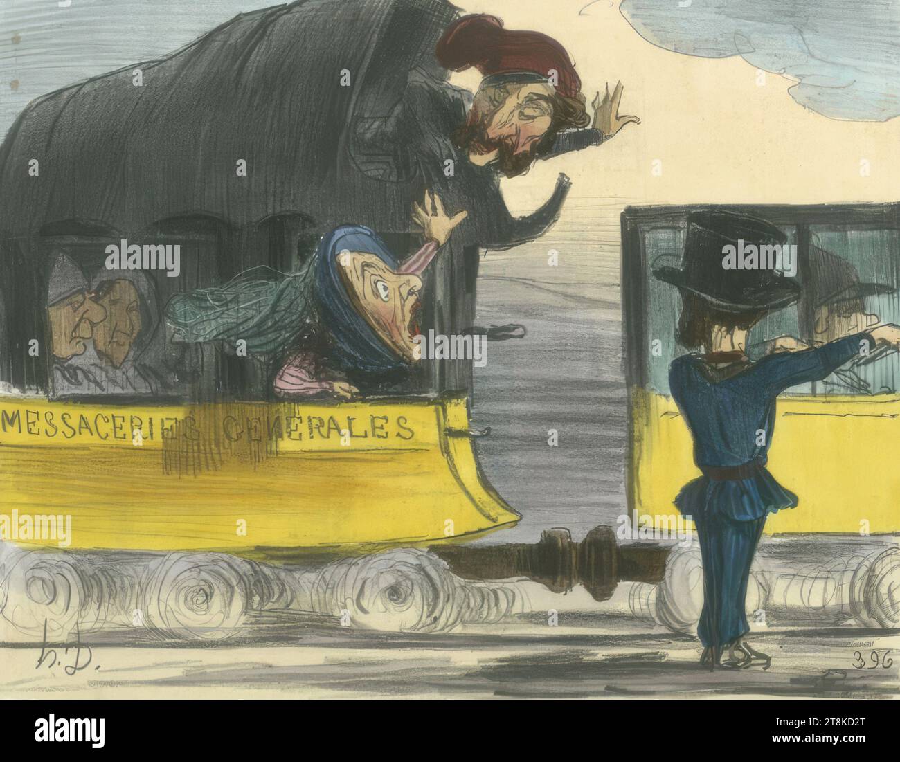 Conducteur...j'avais pris vos messageries, Physionomies des Chemins de fer, Honoré Daumier, Marsiglia 1808 - 1879 Valmondois, 1852, stampa, litografia; colorata, 20,5 x 26,6 cm, in base al delteil Foto Stock