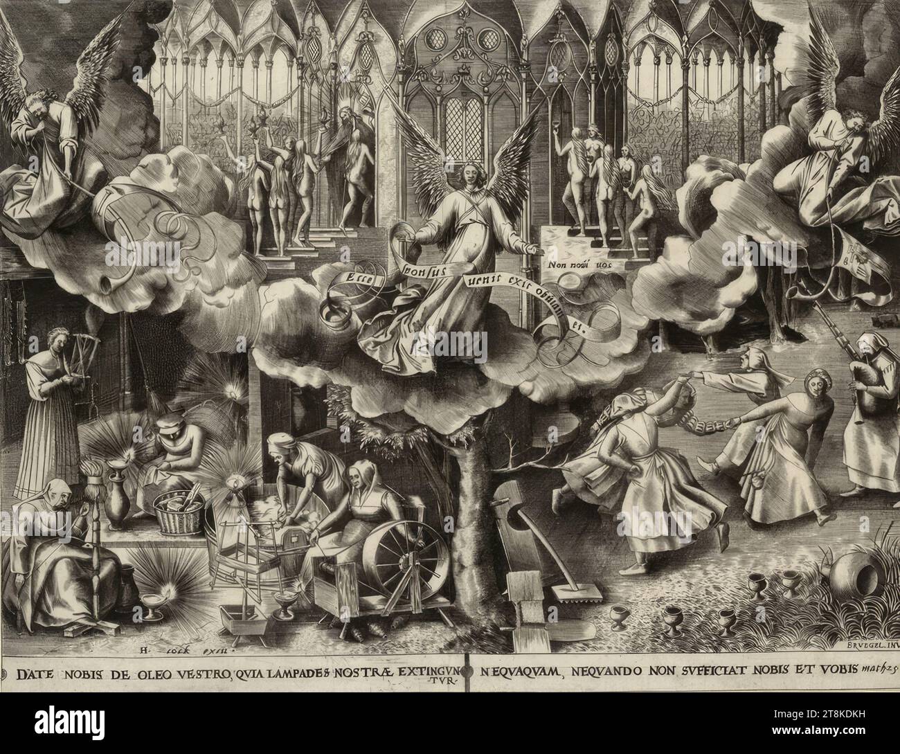 Le vergini sagge e stupide, 1560-1563, stampa, incisione in rame, foglio: 22,2 x 29 cm Foto Stock